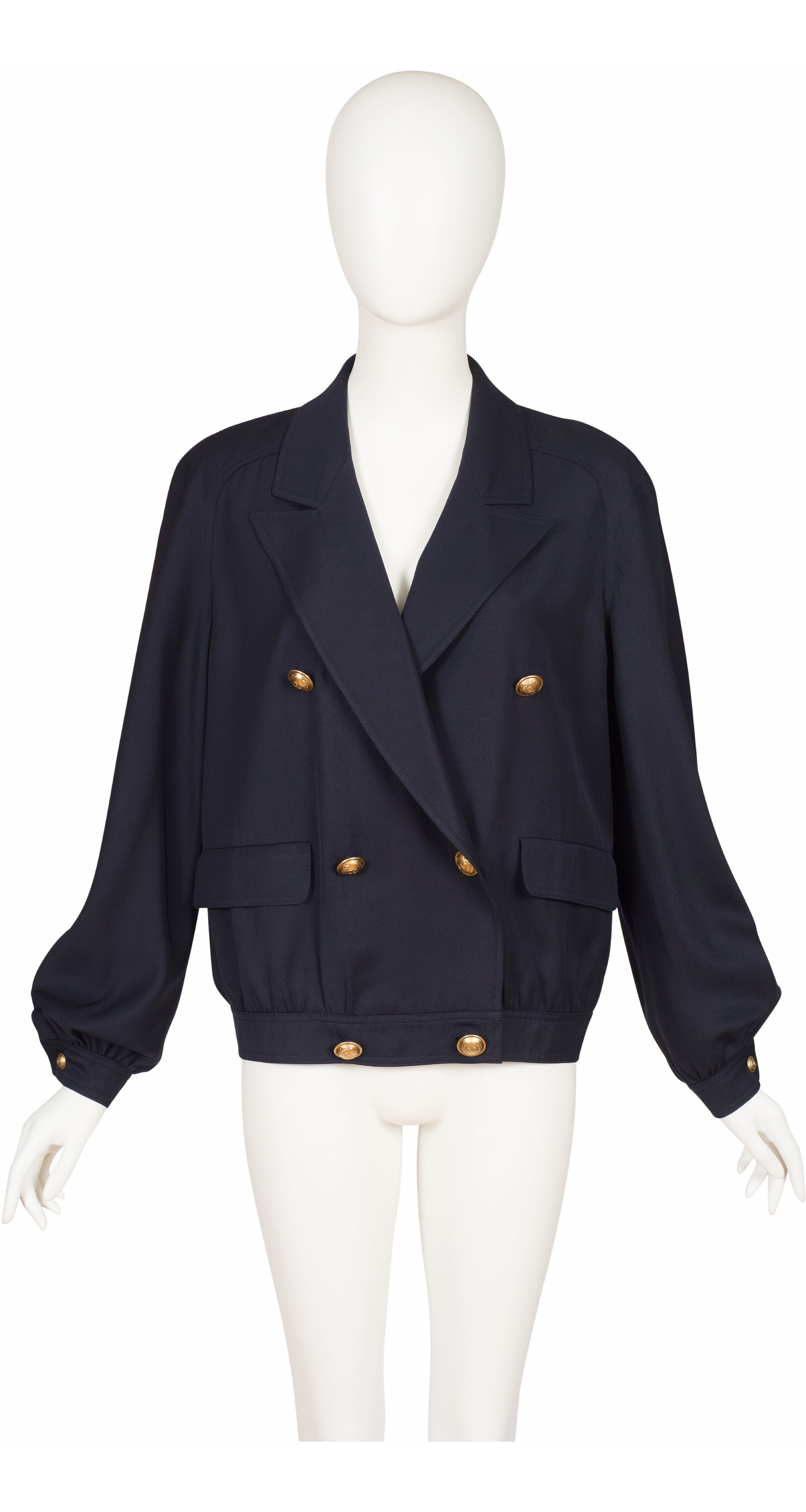 1980s Navy Blue Wool Double-Breasted Bomber Jacket