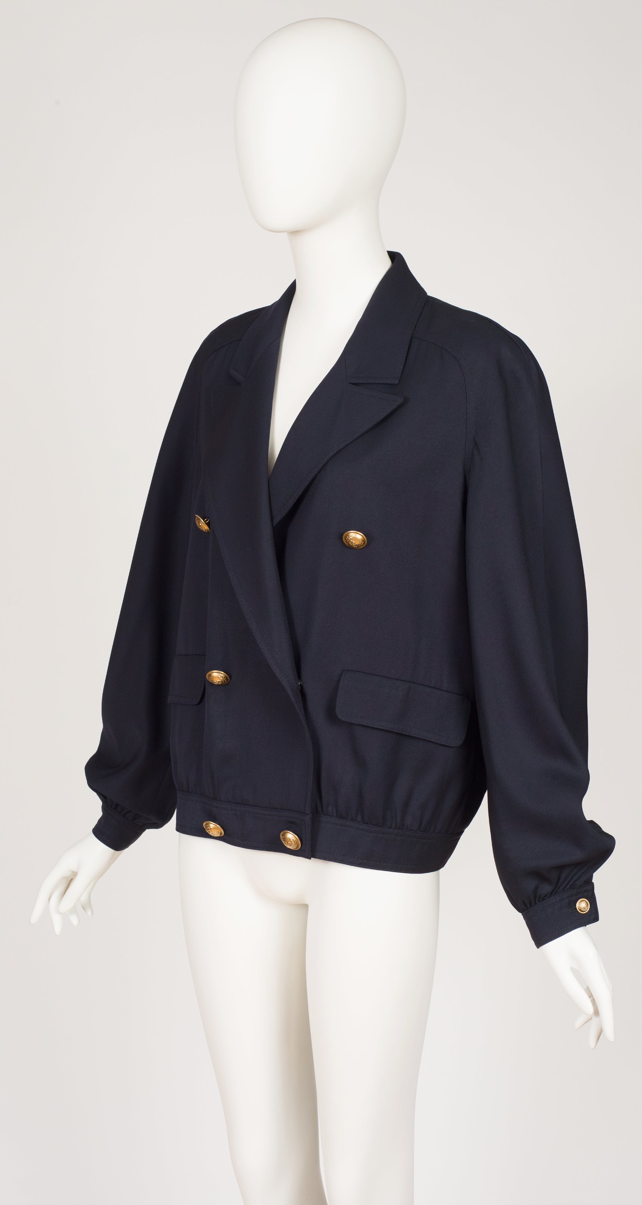 1980s Navy Blue Wool Double-Breasted Bomber Jacket