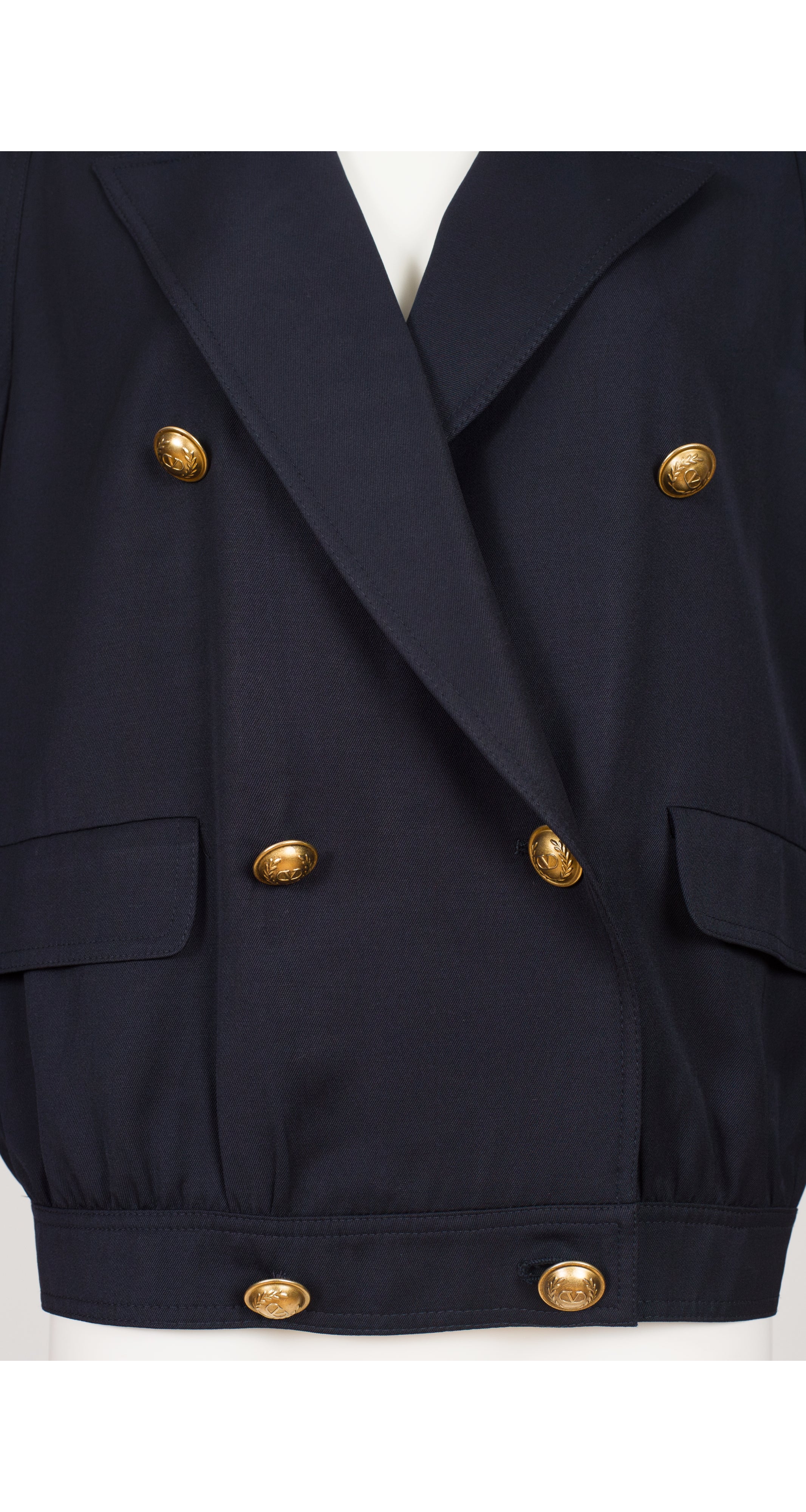 1980s Navy Blue Wool Double-Breasted Bomber Jacket