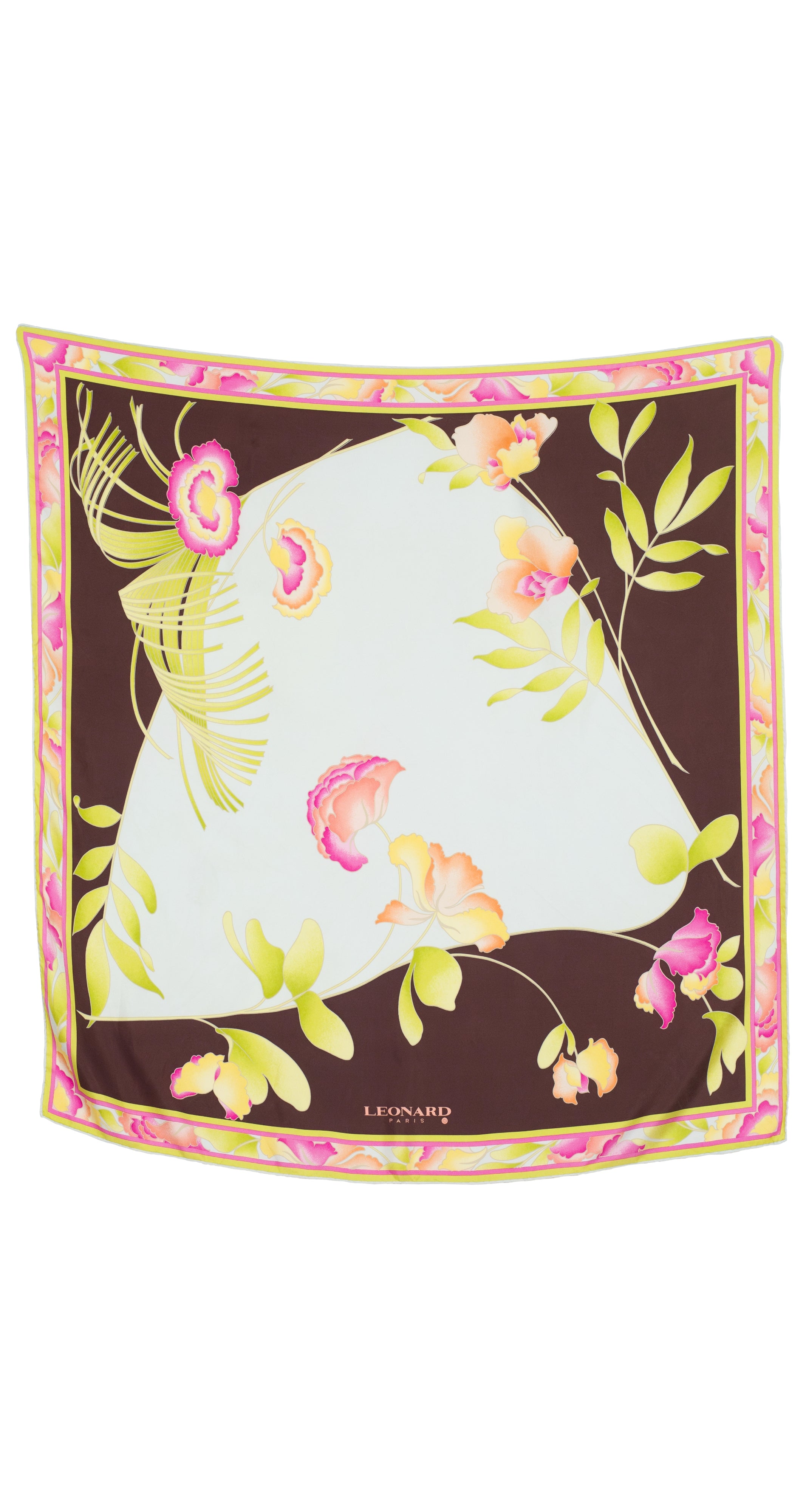 1990s Floral Border Print Silk Twill Scarf