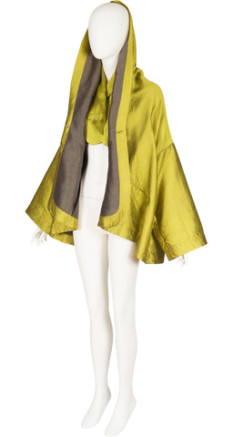 1991 S/S Chartreuse Silk Trapeze Jacket w/ Neck Piece