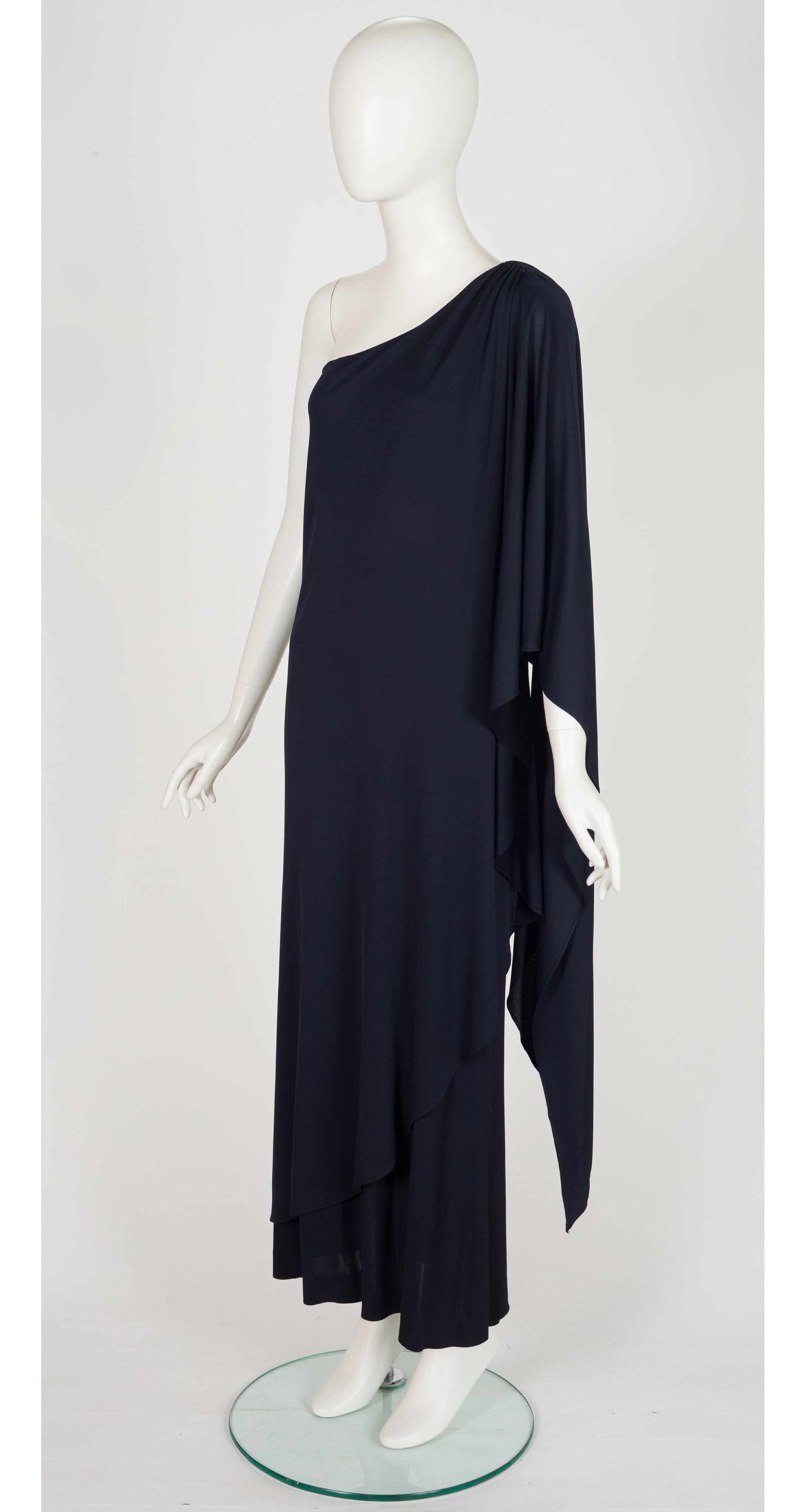 1975-76 F/W Black Jersey One-Shoulder Grecian Gown