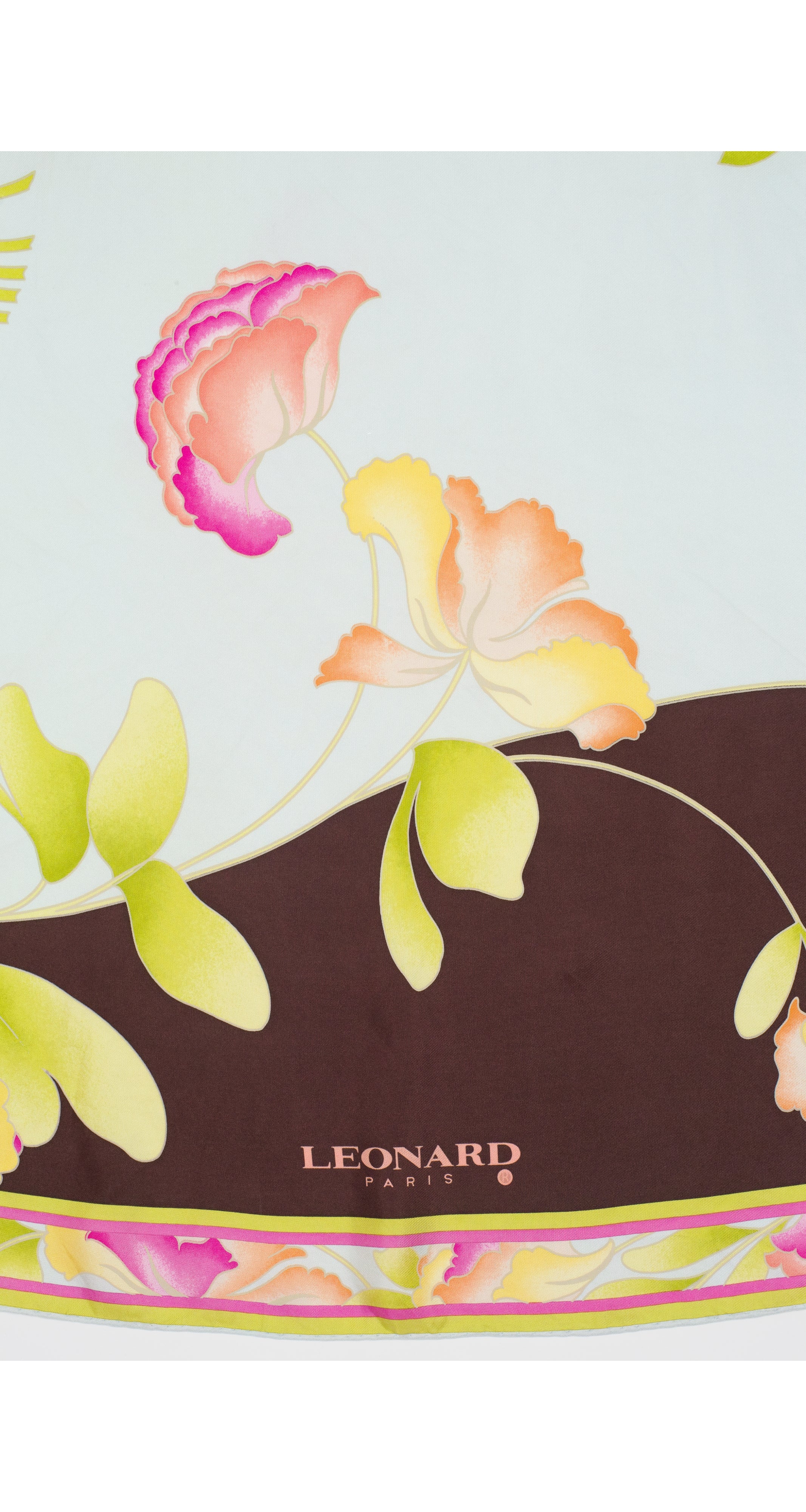 1990s Floral Border Print Silk Twill Scarf