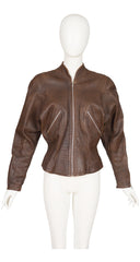 1980s Brown Pebbled Leather Motorcycle Jacket