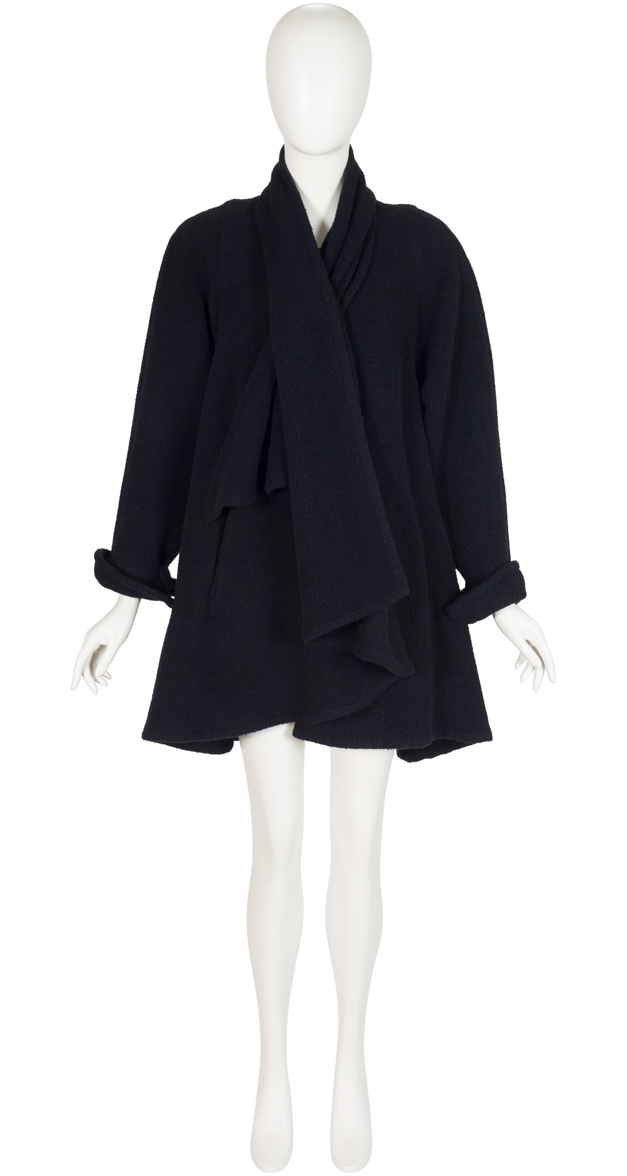 1990-91 F/W Black Angora & Cashmere Swing Scarf Coat