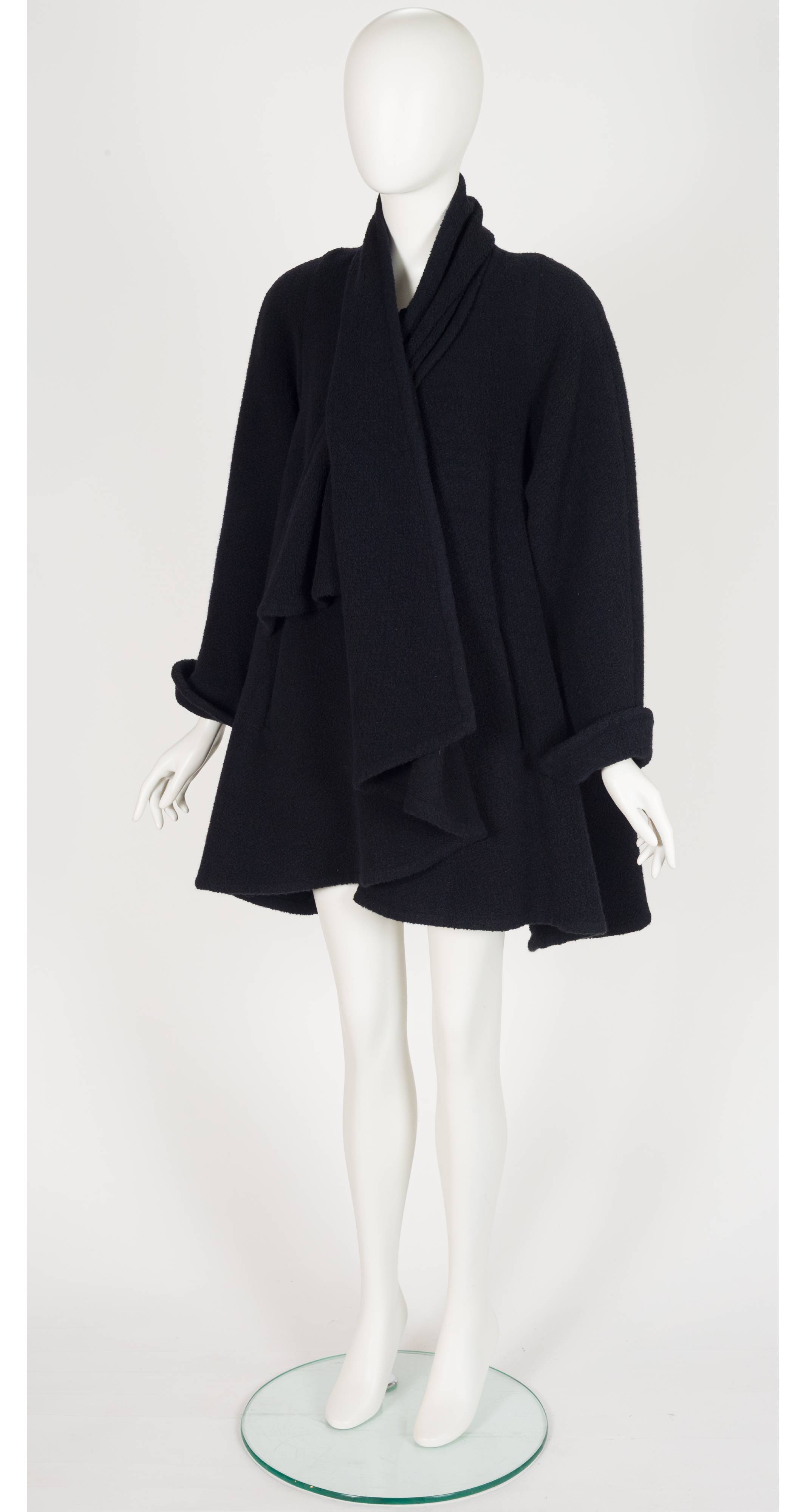 1990-91 F/W Black Angora & Cashmere Swing Scarf Coat