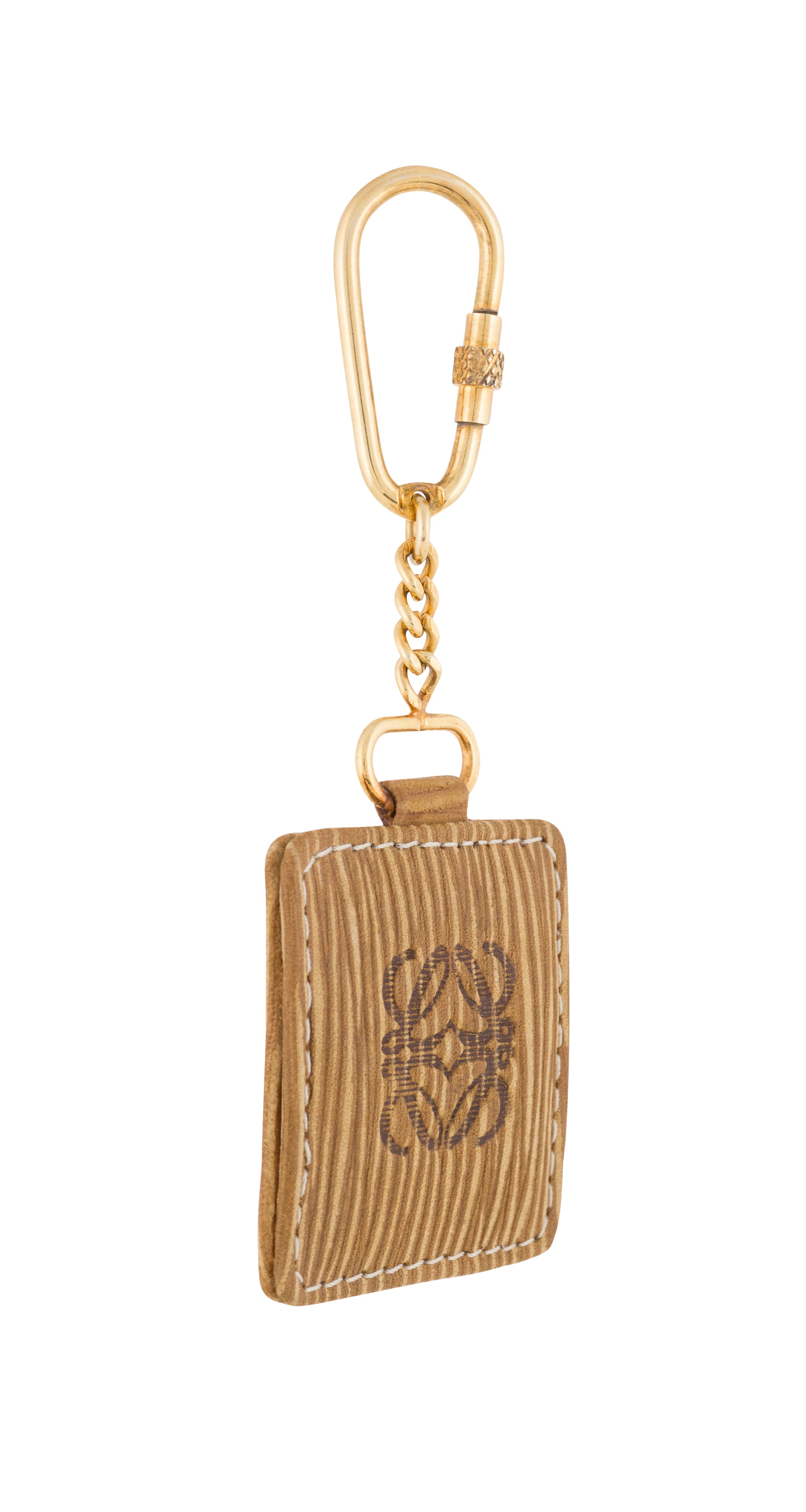 1990s Logo Beige Leather Keychain