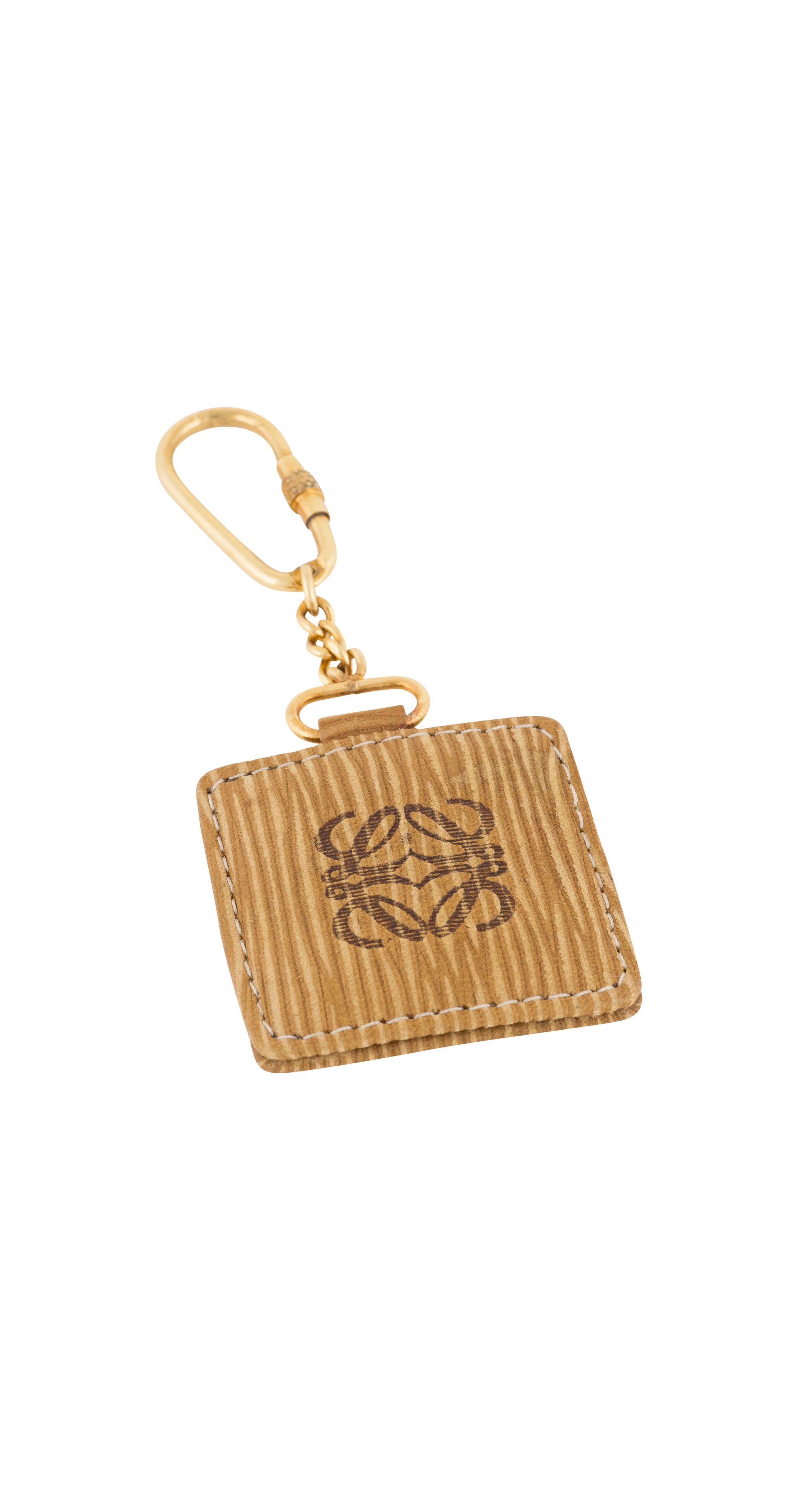 1990s Logo Beige Leather Keychain