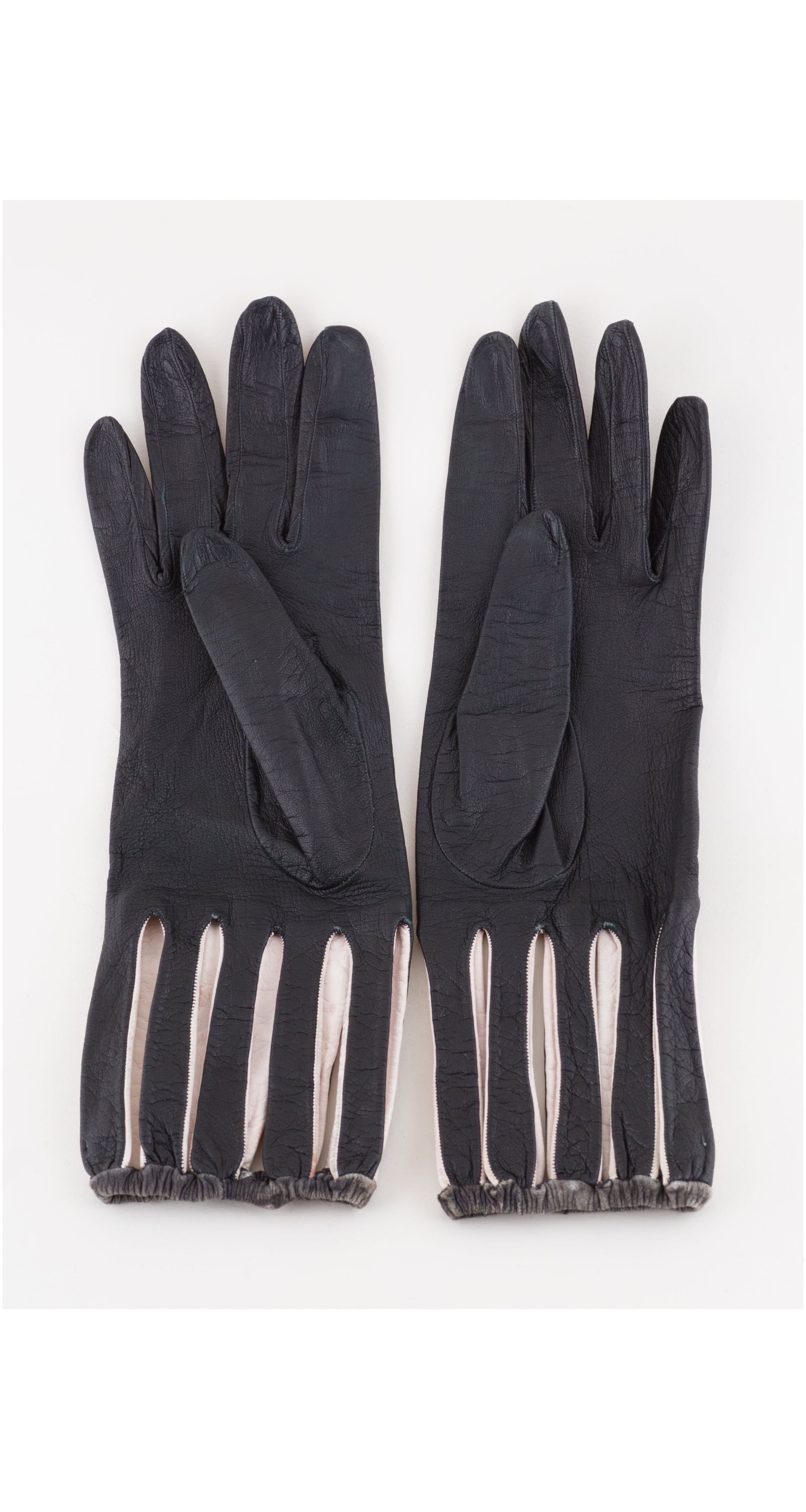 1950s Black Leather Cut-Out Cage Gloves