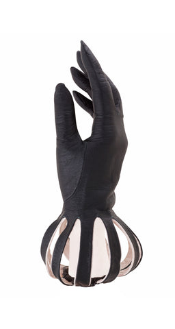 1950s Black Leather Cut-Out Cage Gloves