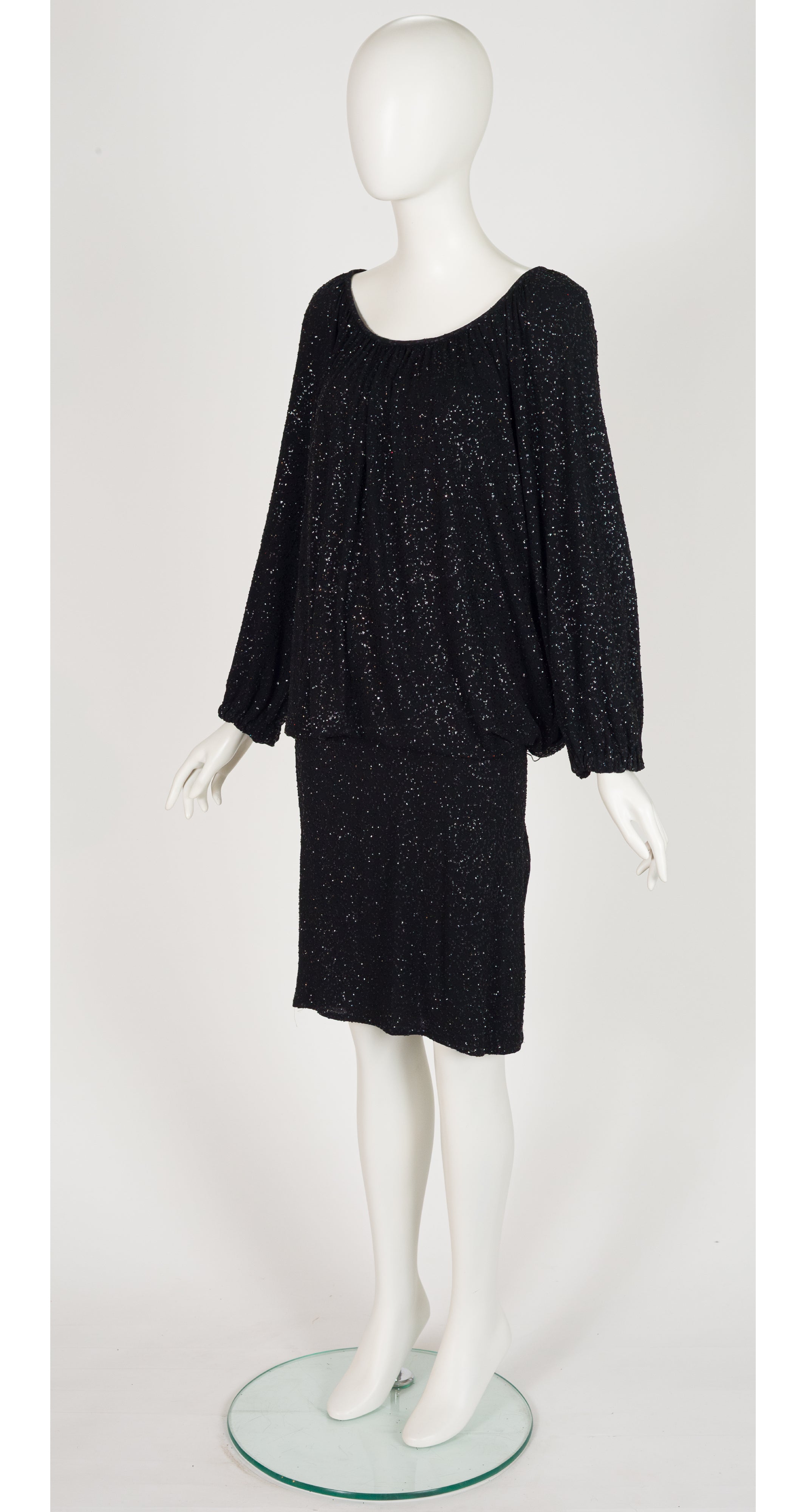 1985-86 F/W Black Glitter Jersey Convertible Evening Dress