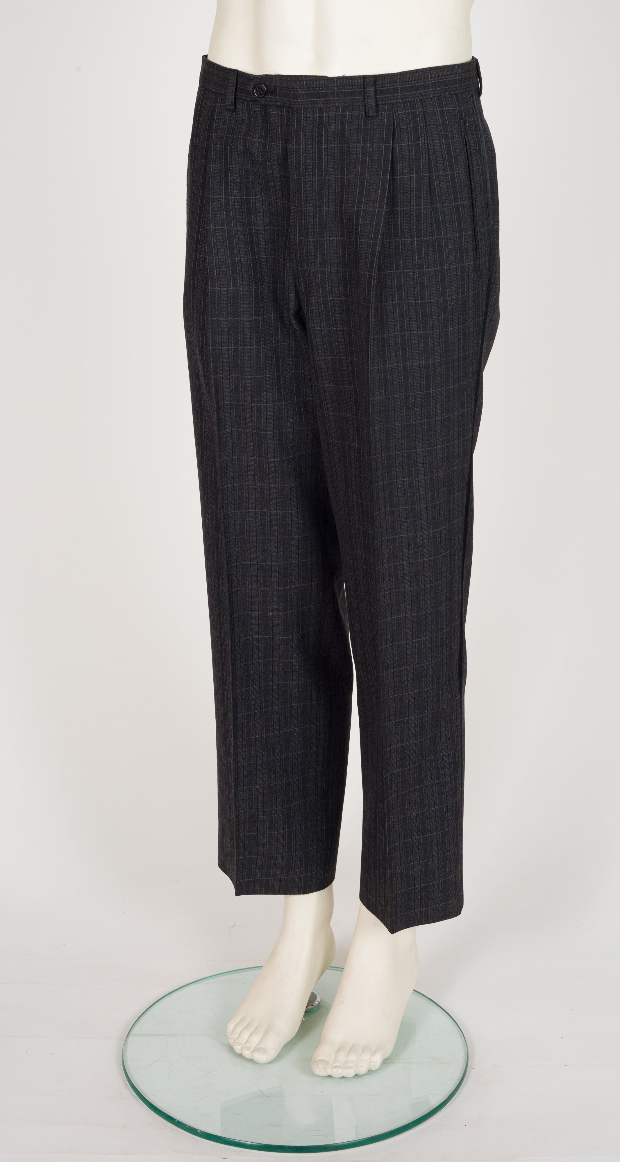 1980s Men's Gray Plaid Wool Tuxedo Suit