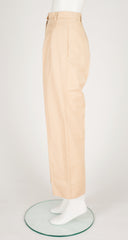 1970s Beige Cotton Pleated Straight-Leg Pants