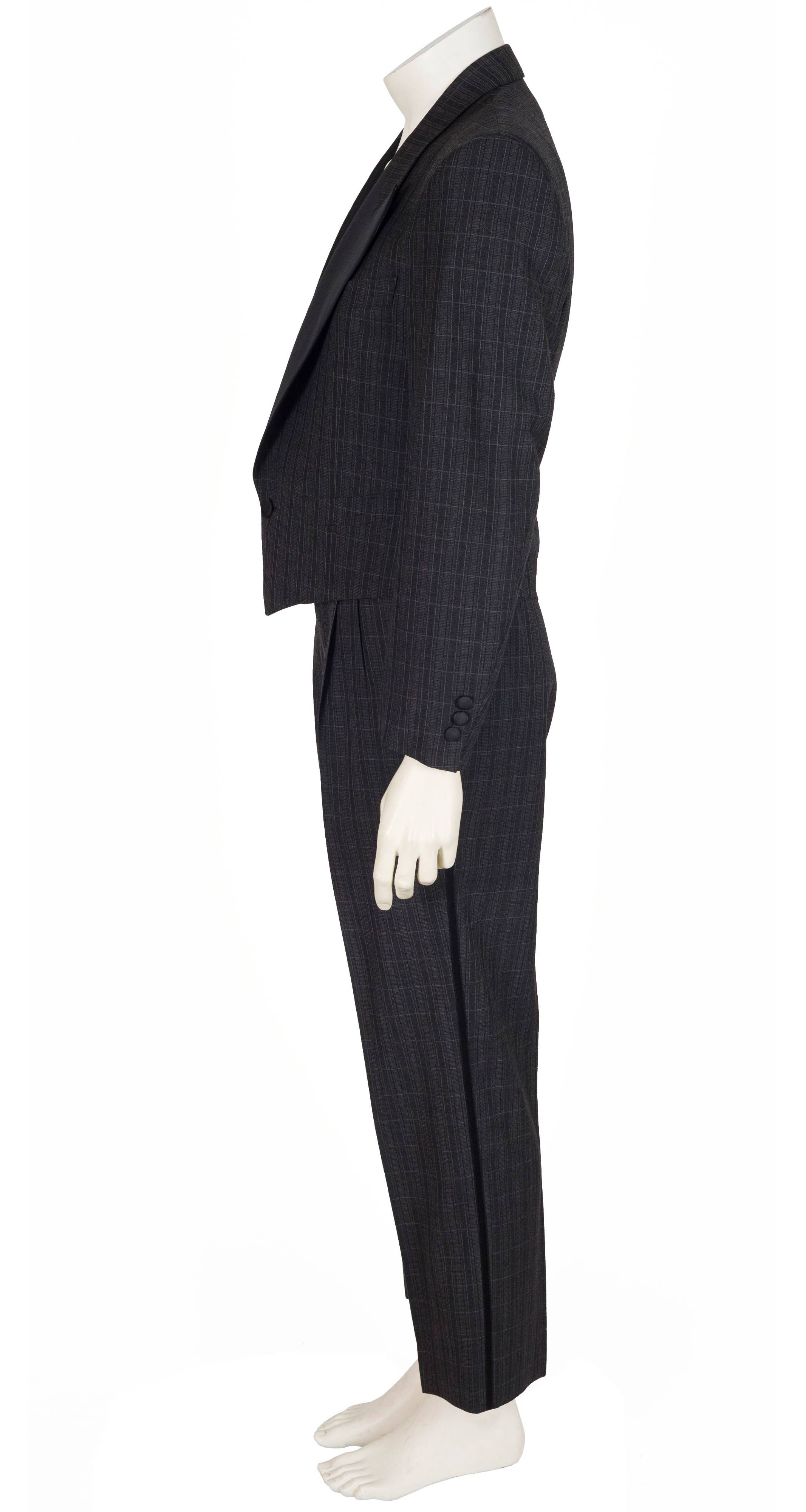 1980s Men's Gray Plaid Wool Tuxedo Suit