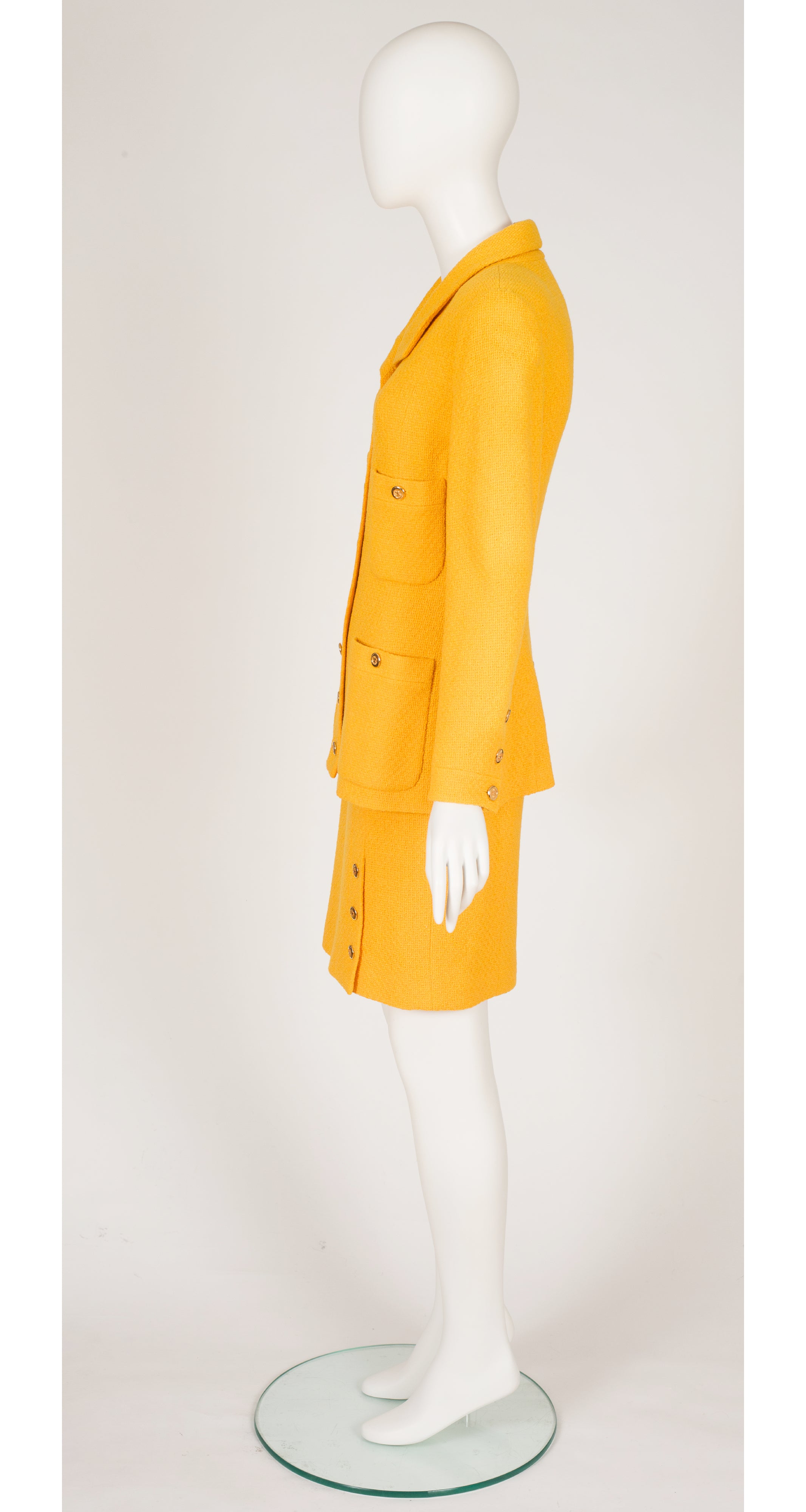 1989 S/S Canary Yellow Wool Tweed Skirt Suit