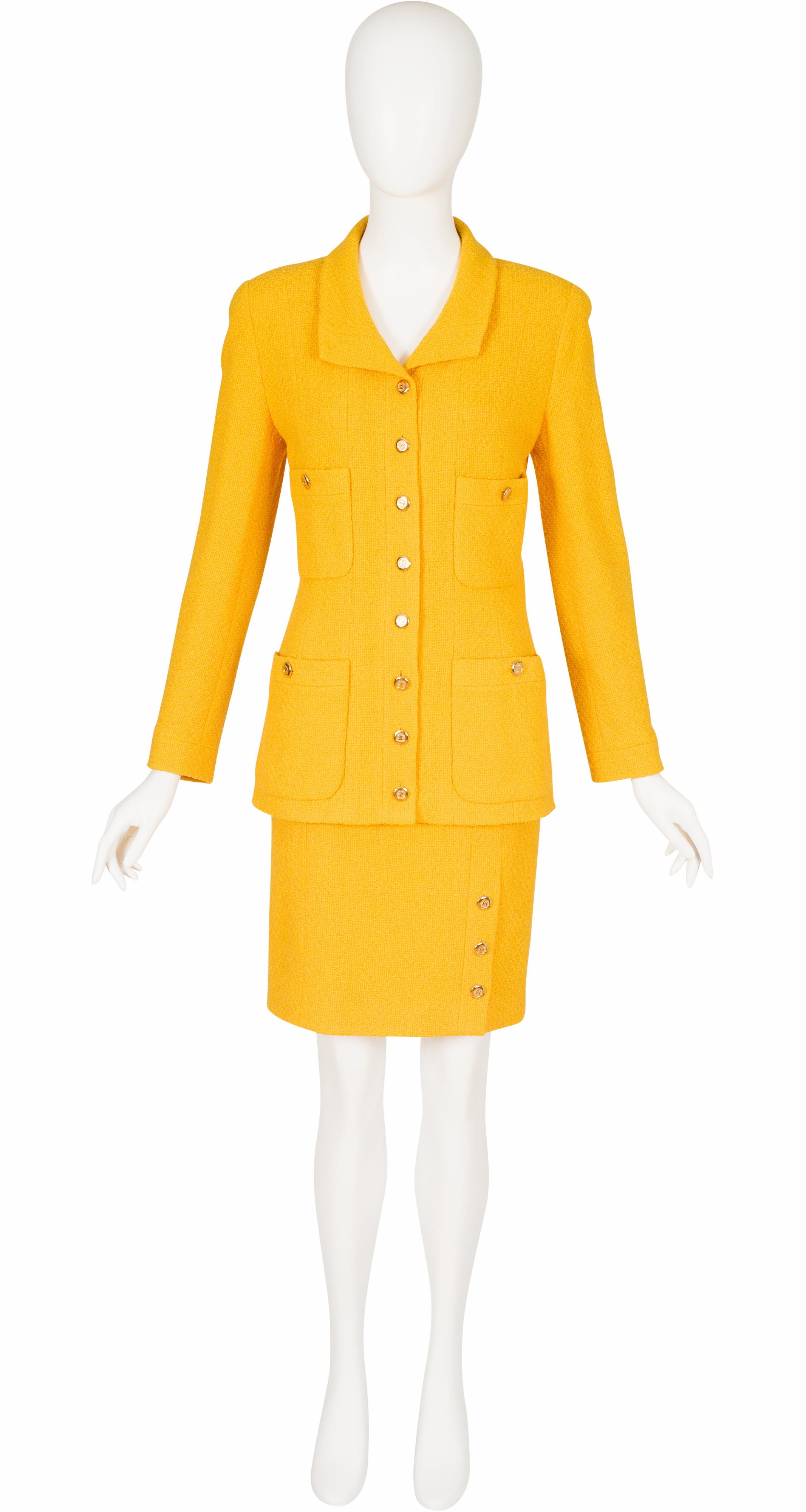 1989 S/S Canary Yellow Wool Tweed Skirt Suit