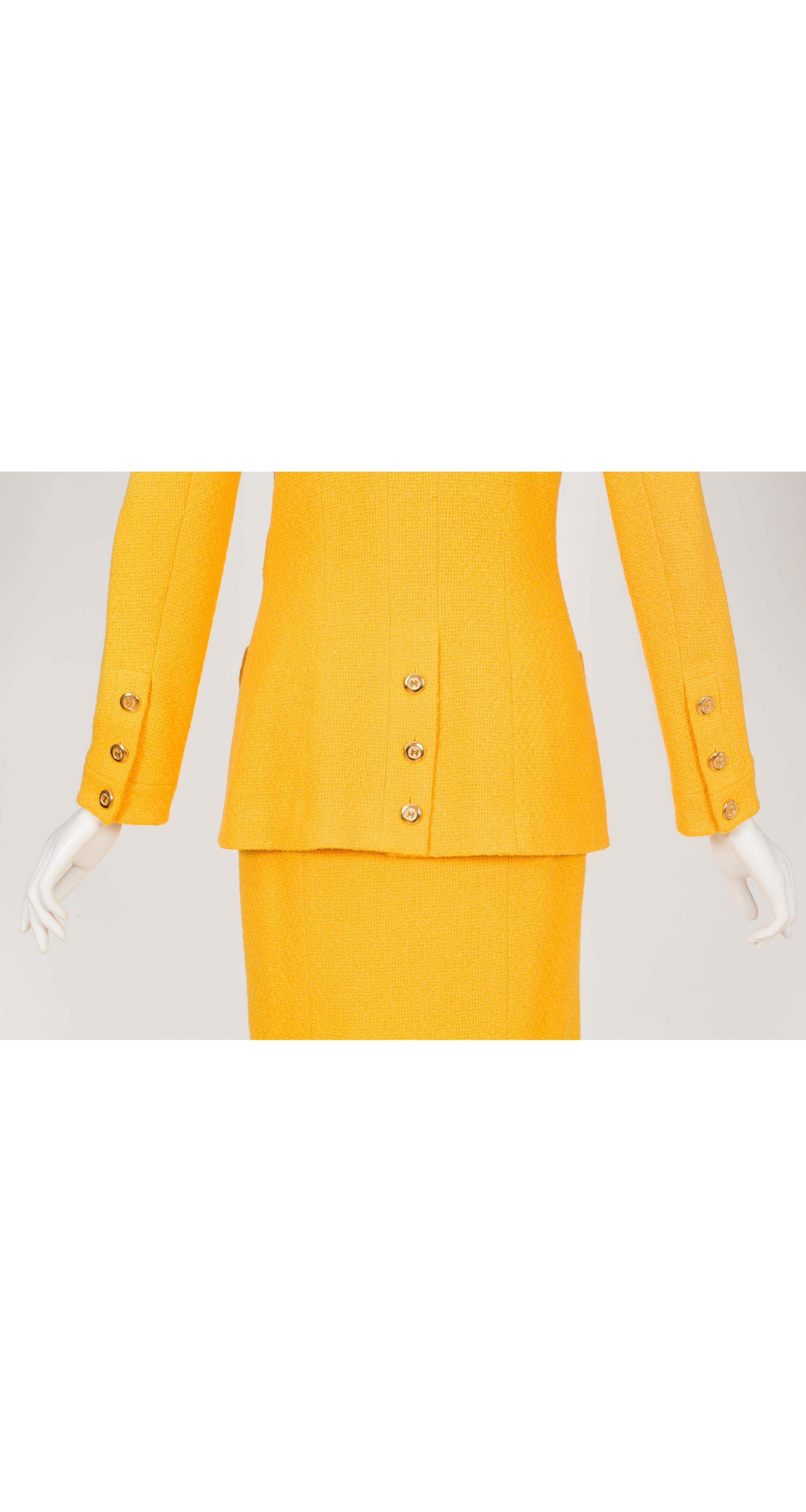 1989 S/S Canary Yellow Wool Tweed Skirt Suit