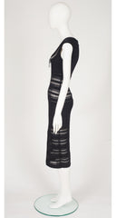 1993 S/S Crochet Inset Black Rayon Knit Dress
