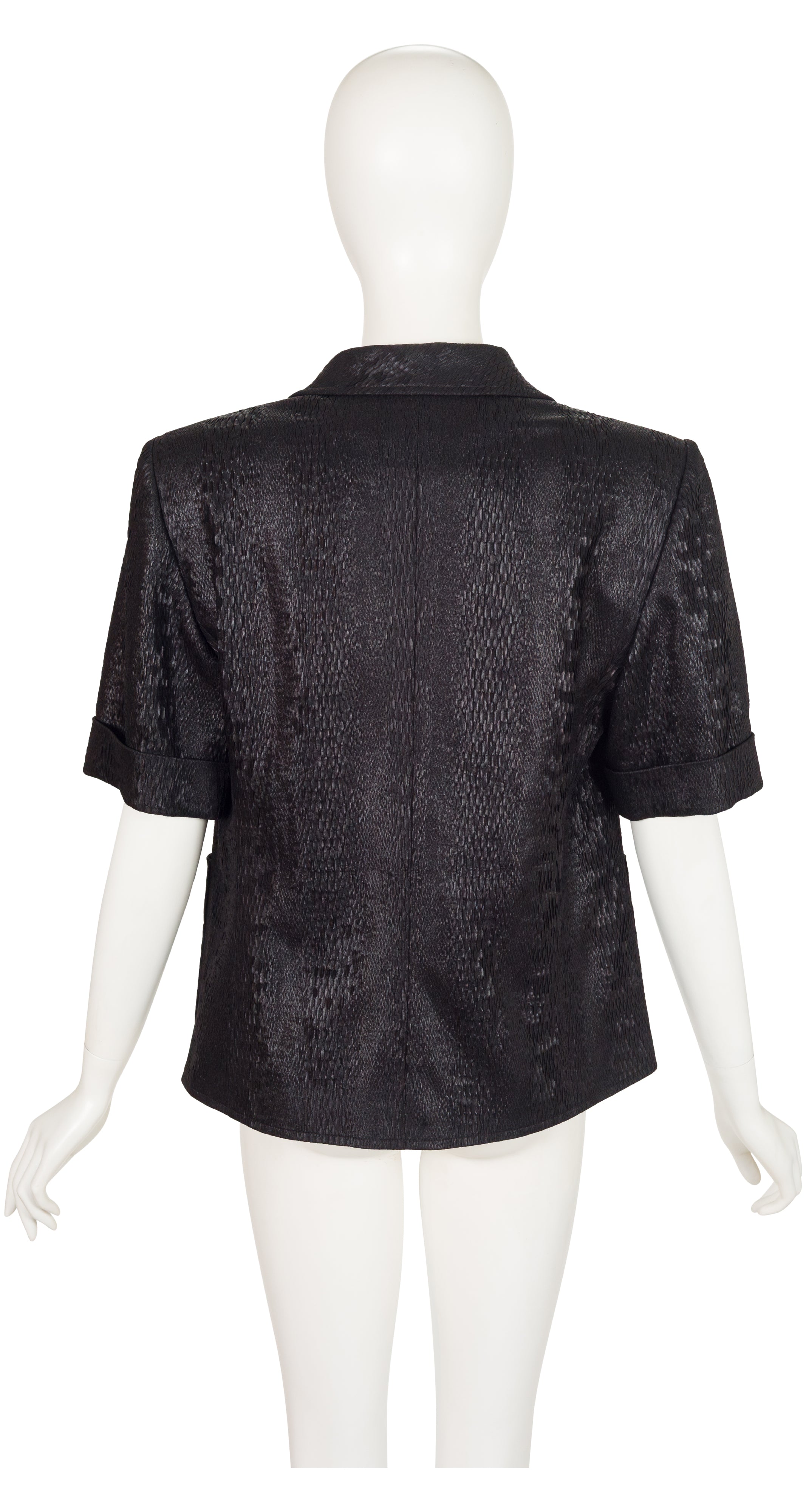 1990s Black Faux Python Skin Short Sleeve Jacket