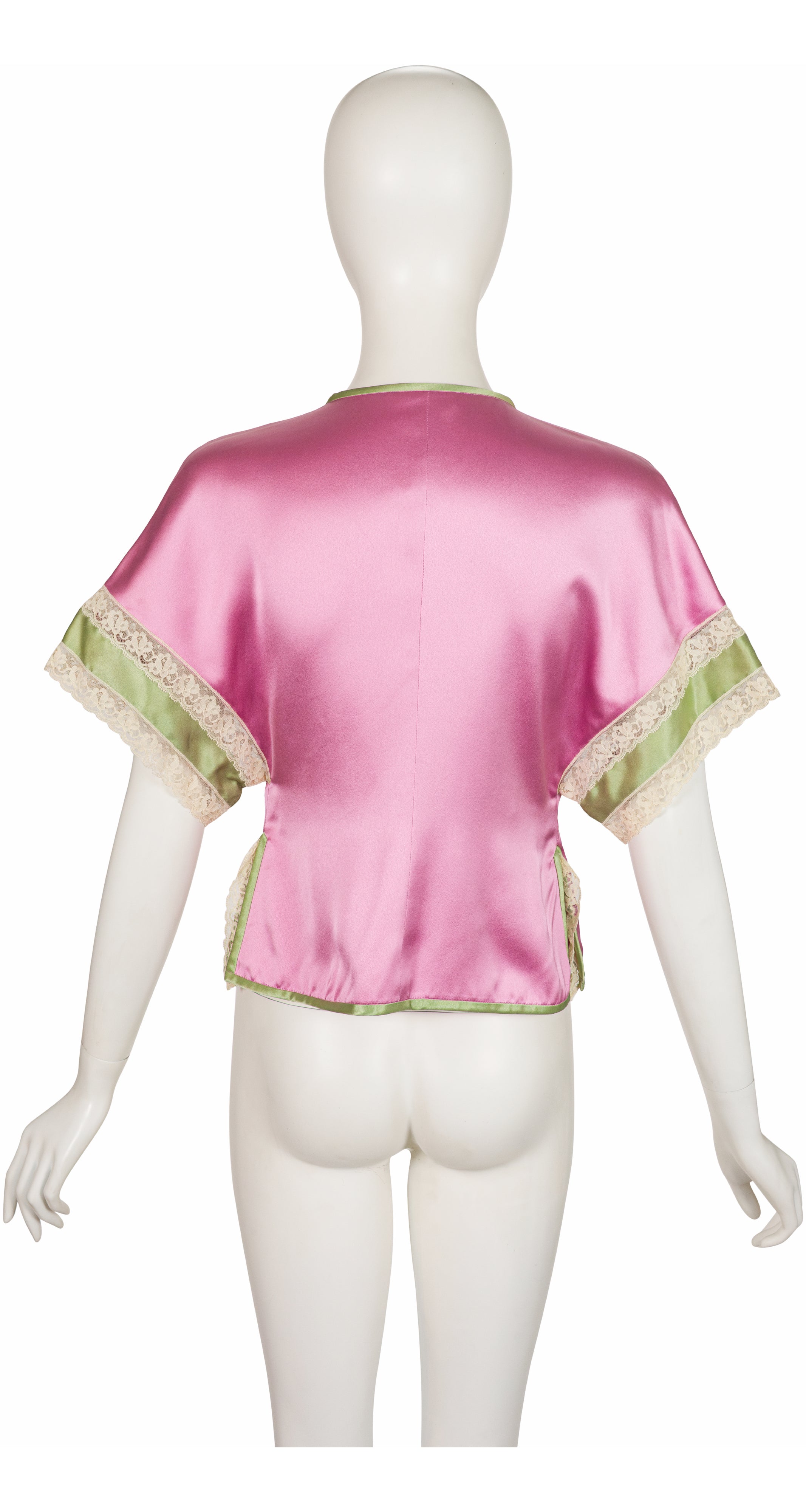 2006 S/S Pink Silk Lace Trim Short Sleeve Top