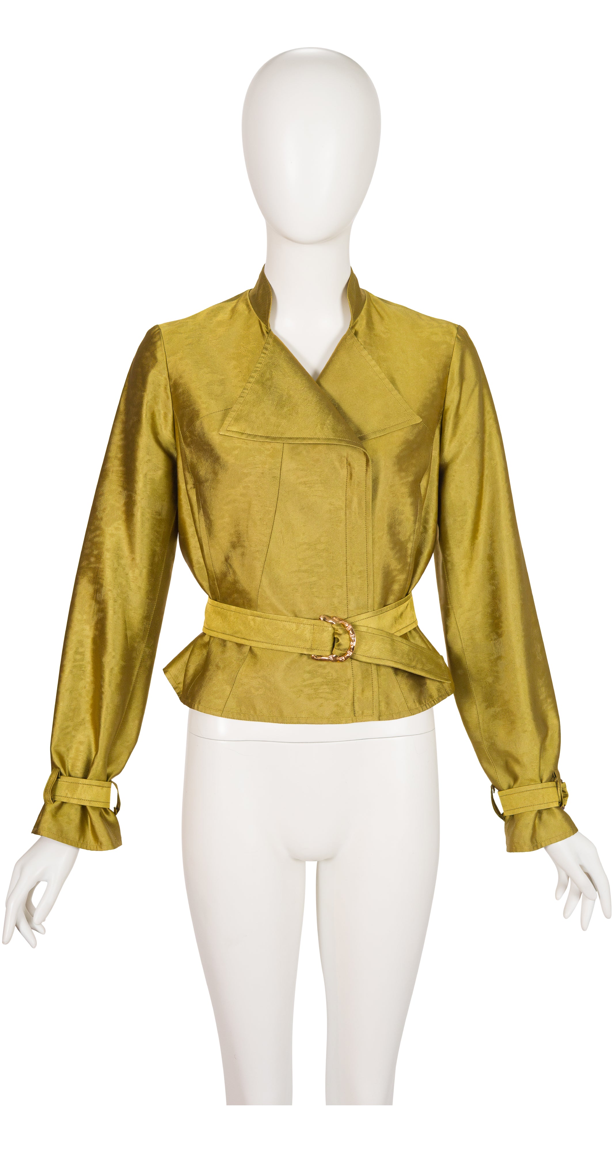 1990s Chartreuse Faille Belted Moto Jacket