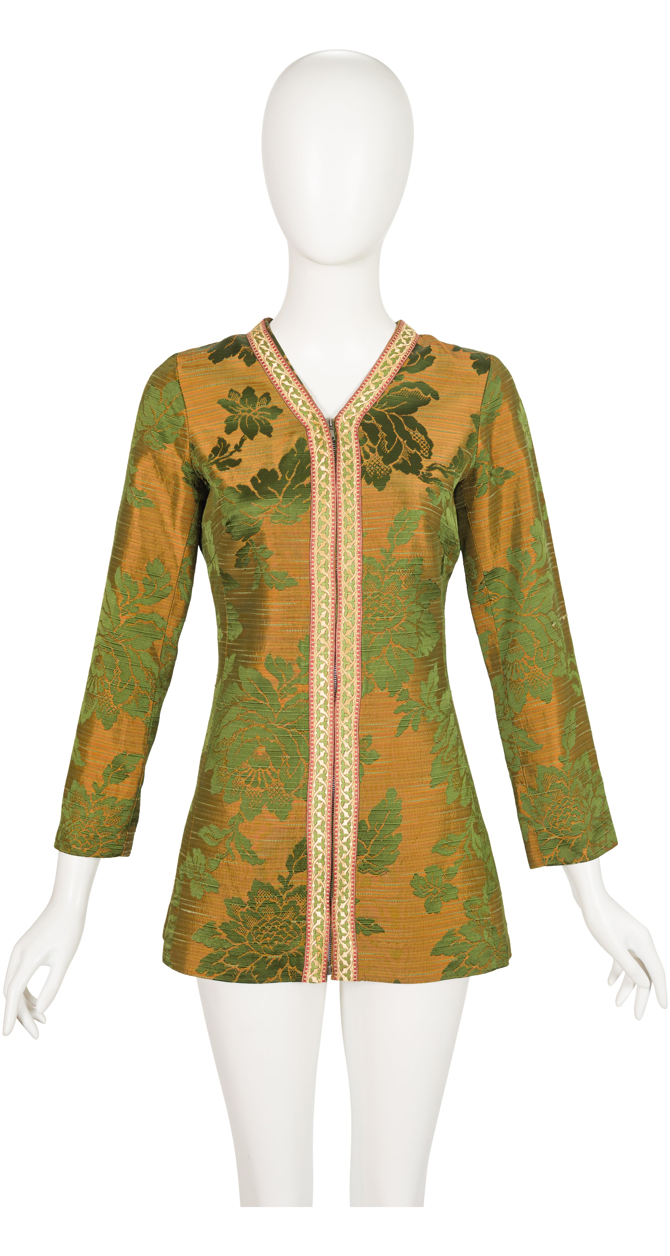 1960s Iridescent Copper & Green Floral Damask Tunic