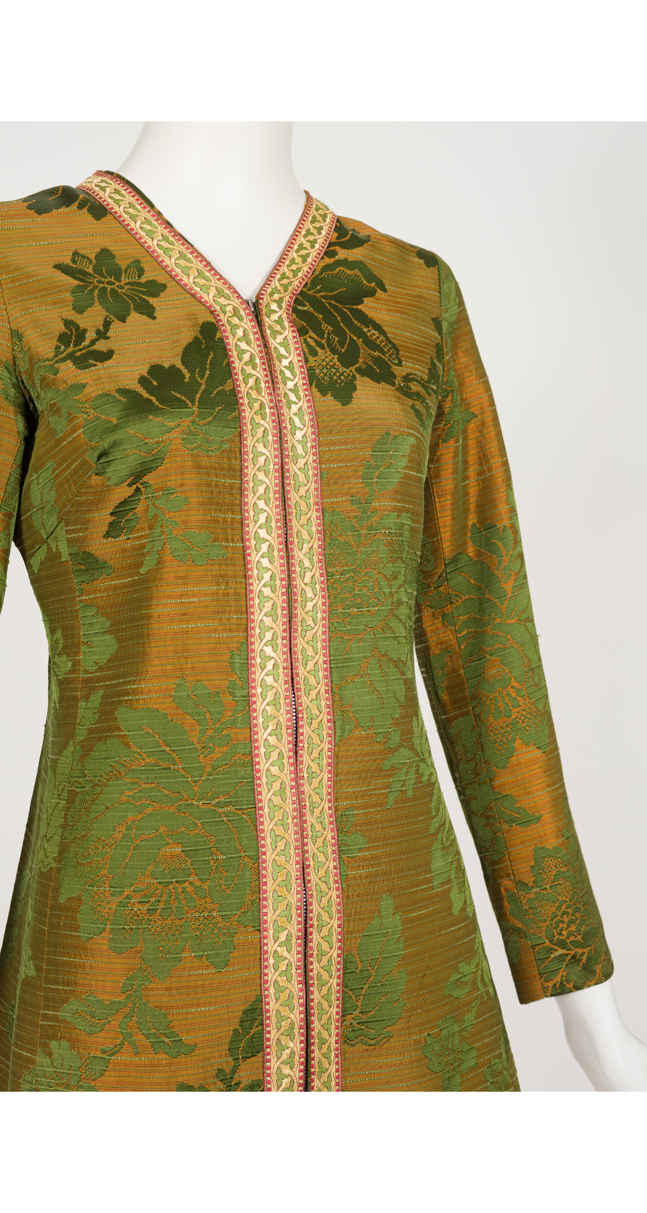 1960s Iridescent Copper & Green Floral Damask Tunic