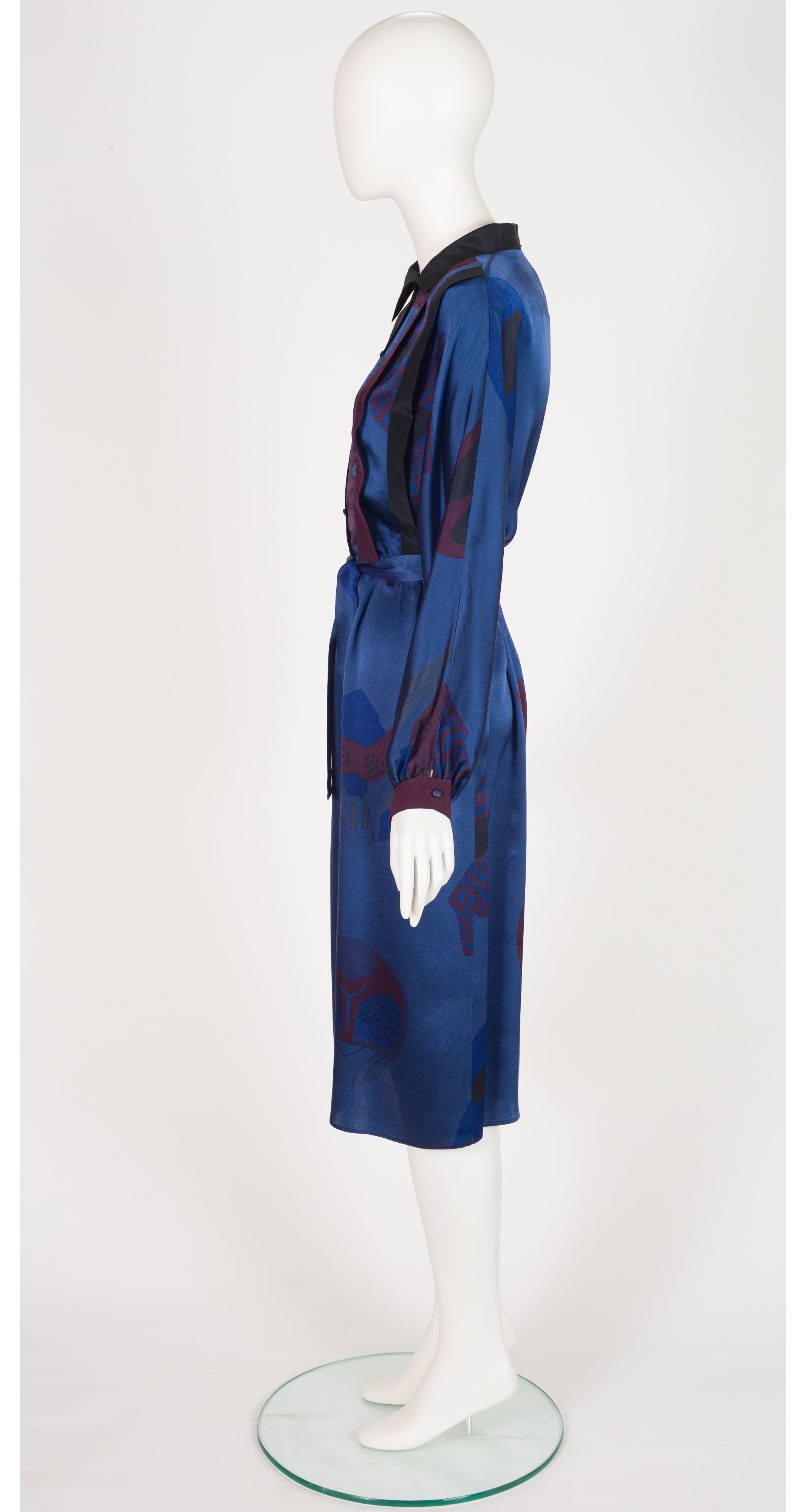 1980s Comic Book Character Blue Silk Shirt Dress