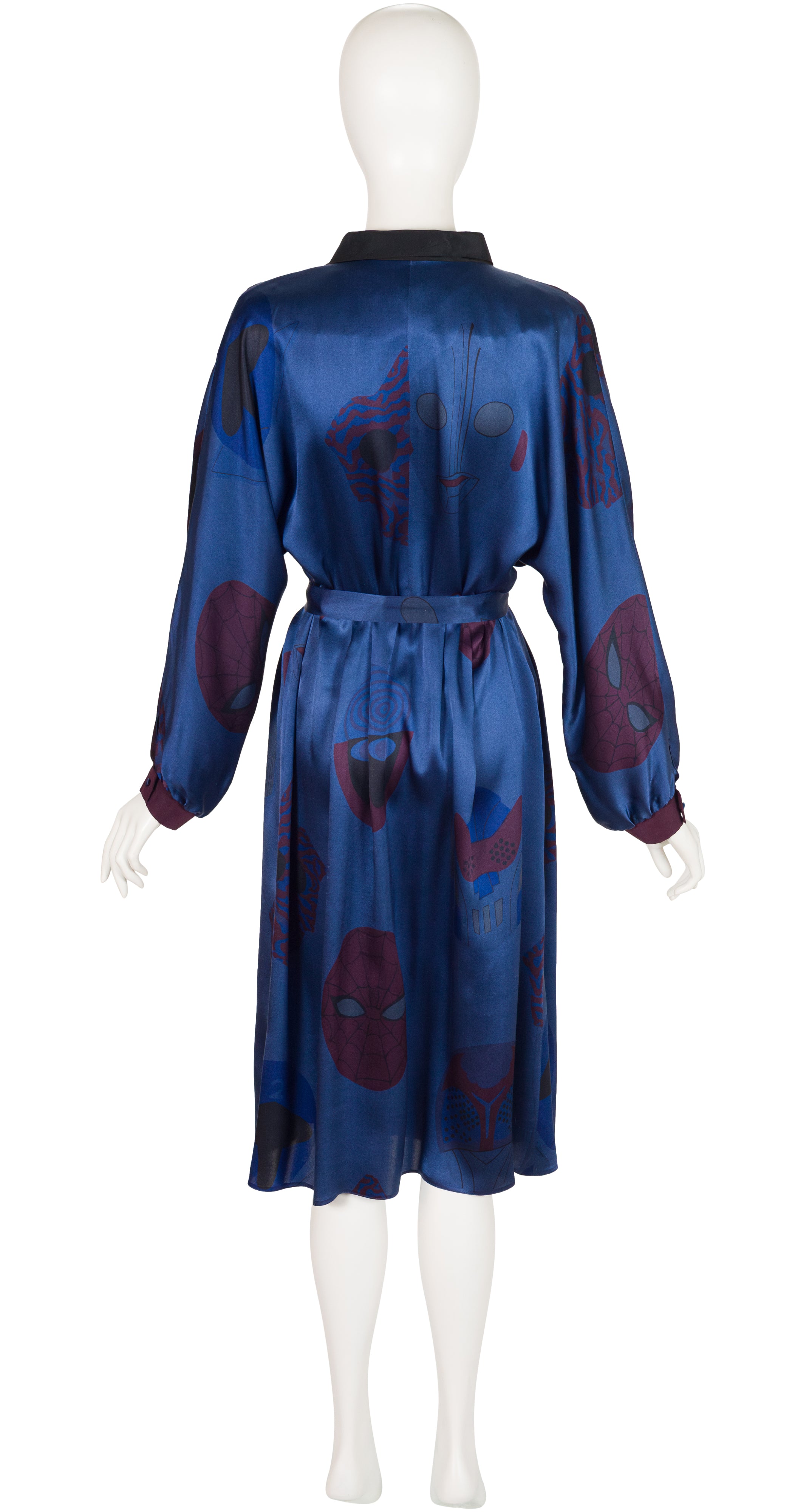 1980s Comic Book Character Blue Silk Shirt Dress