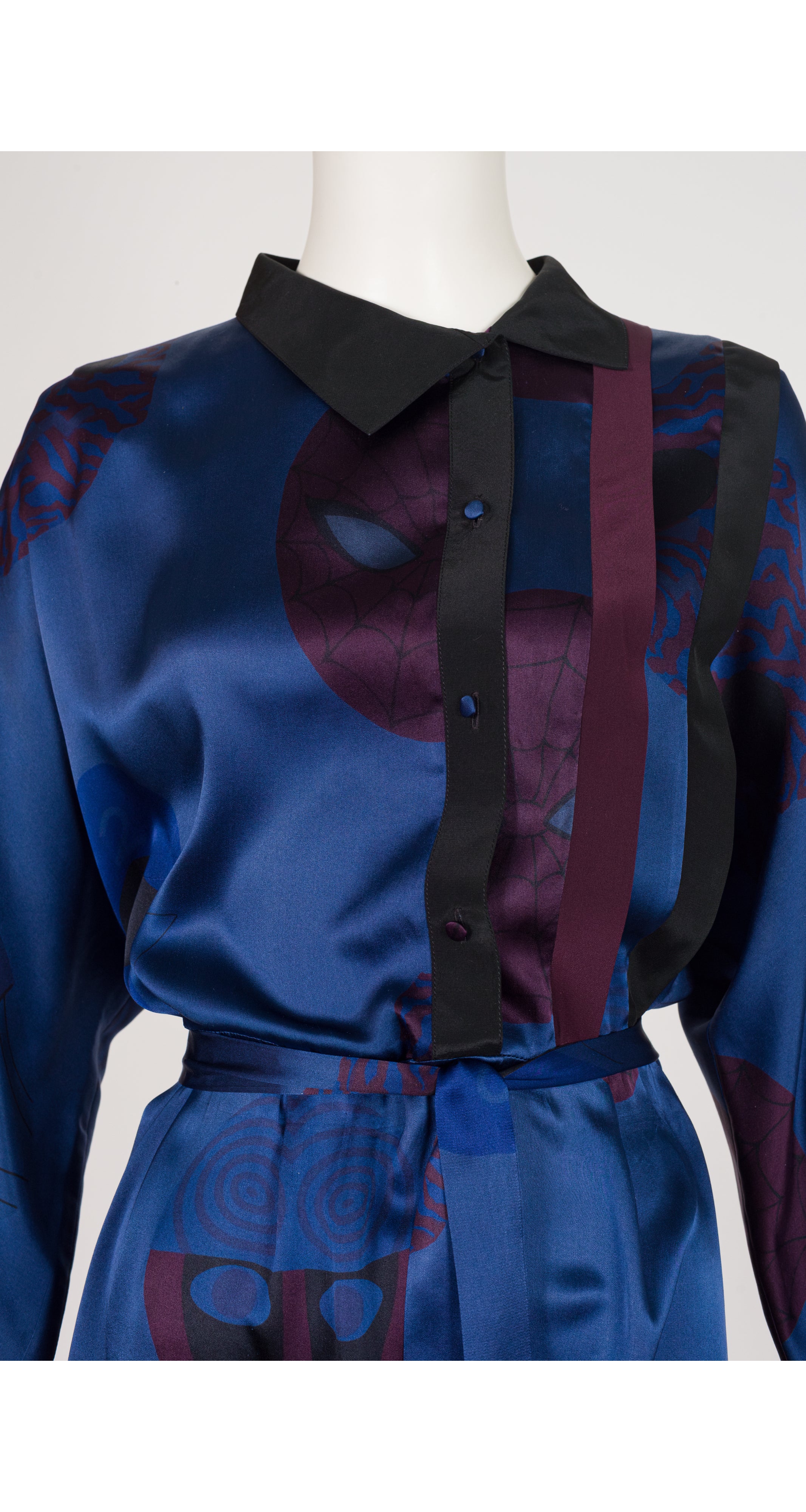 1980s Comic Book Character Blue Silk Shirt Dress