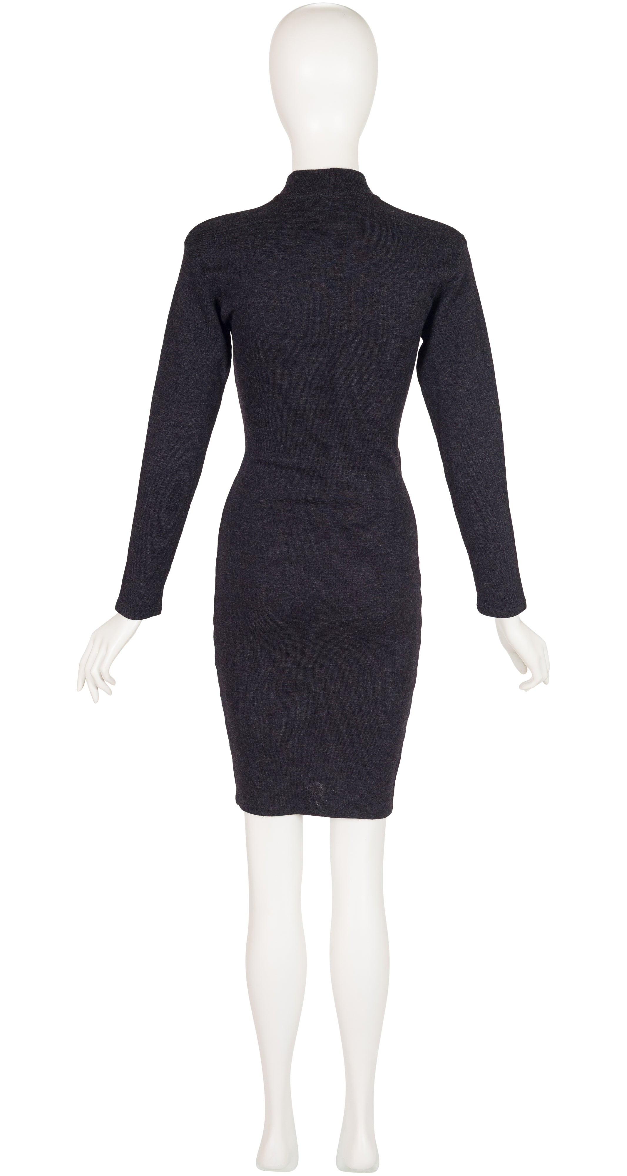 1980s Charcoal Zig-Zag Ribbon Wool Knit Dress