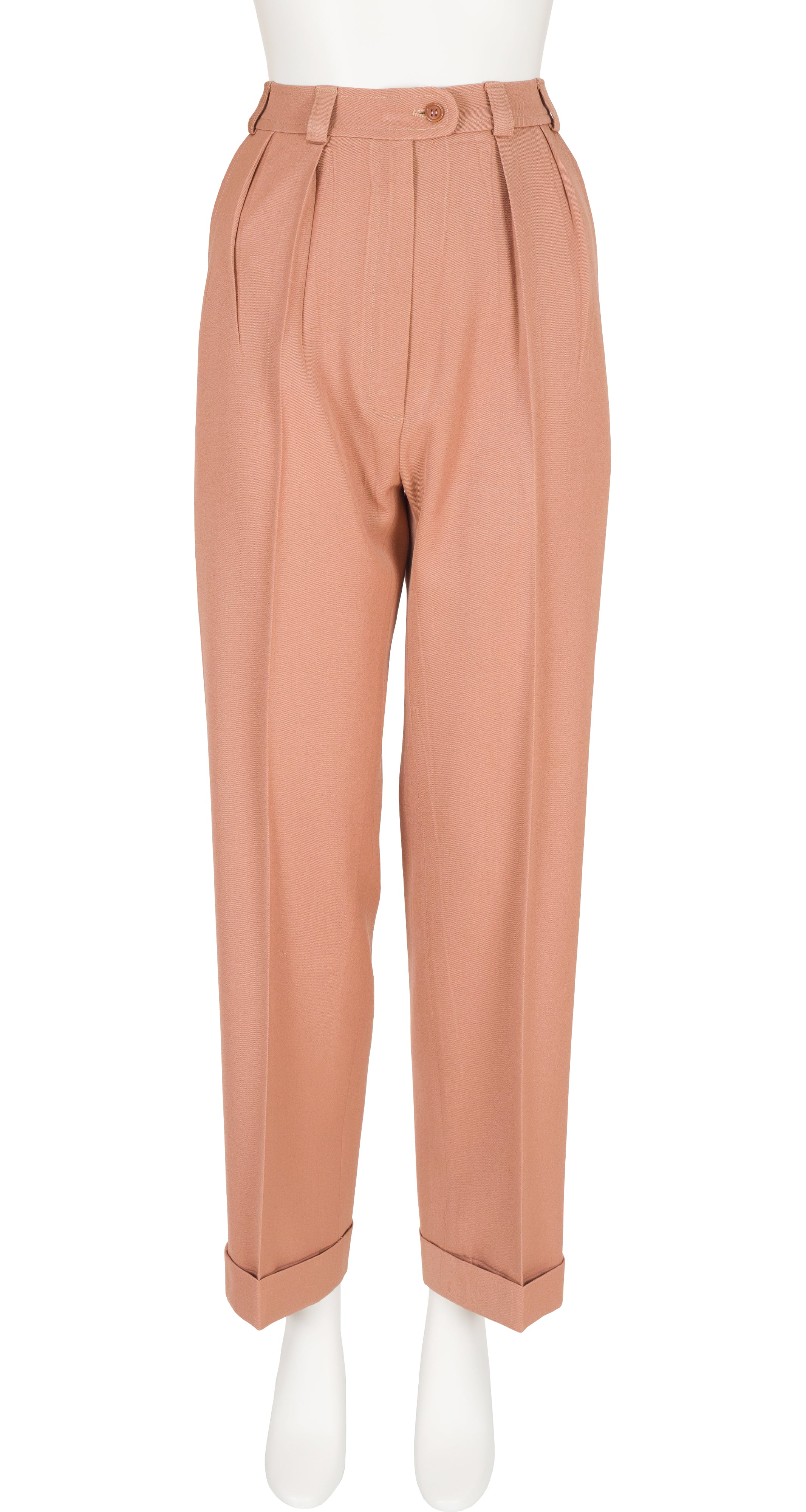 1972 Beige Wool Gabardine Straight-Leg Trousers