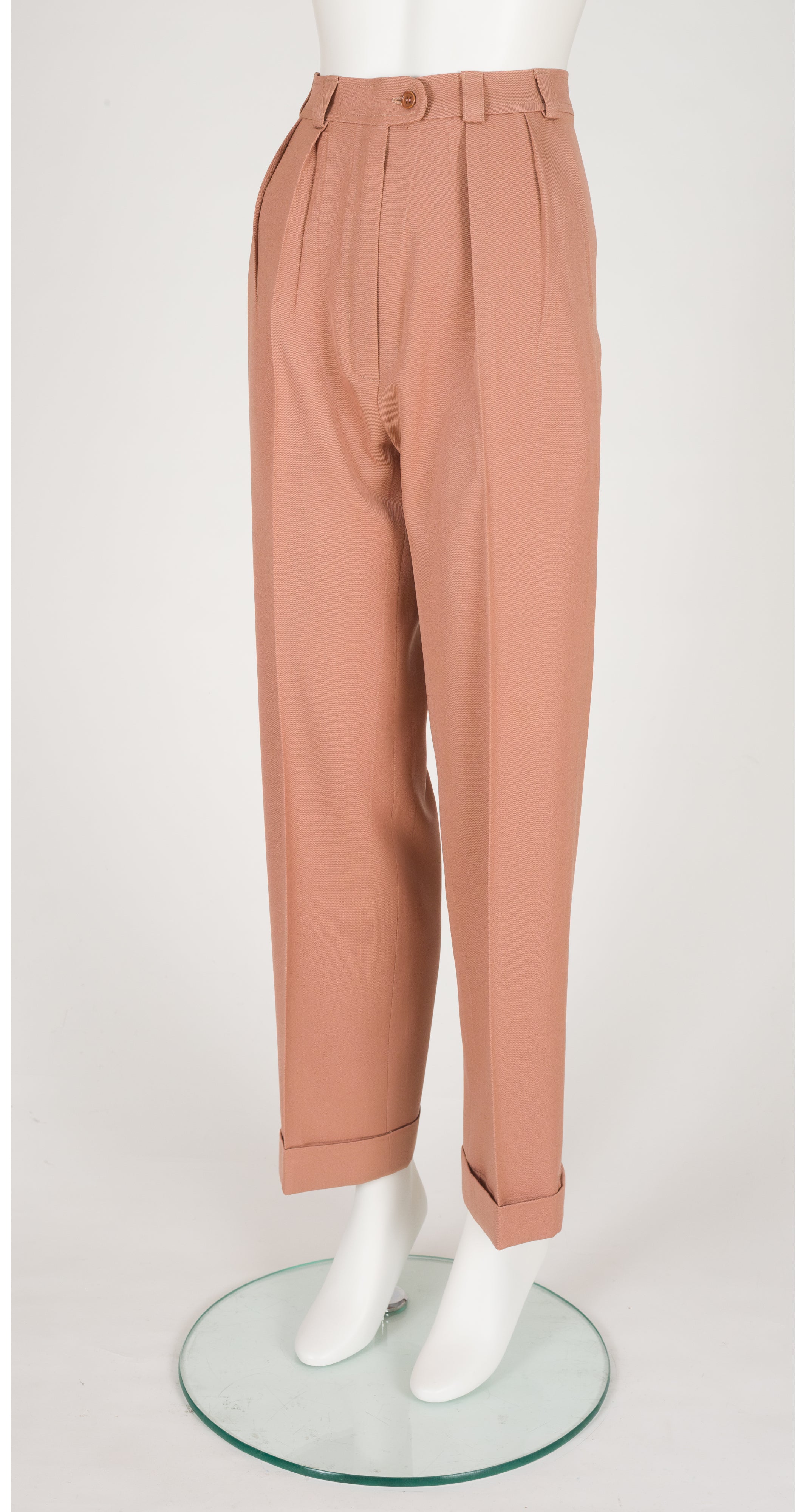 1972 Beige Wool Gabardine Straight-Leg Trousers