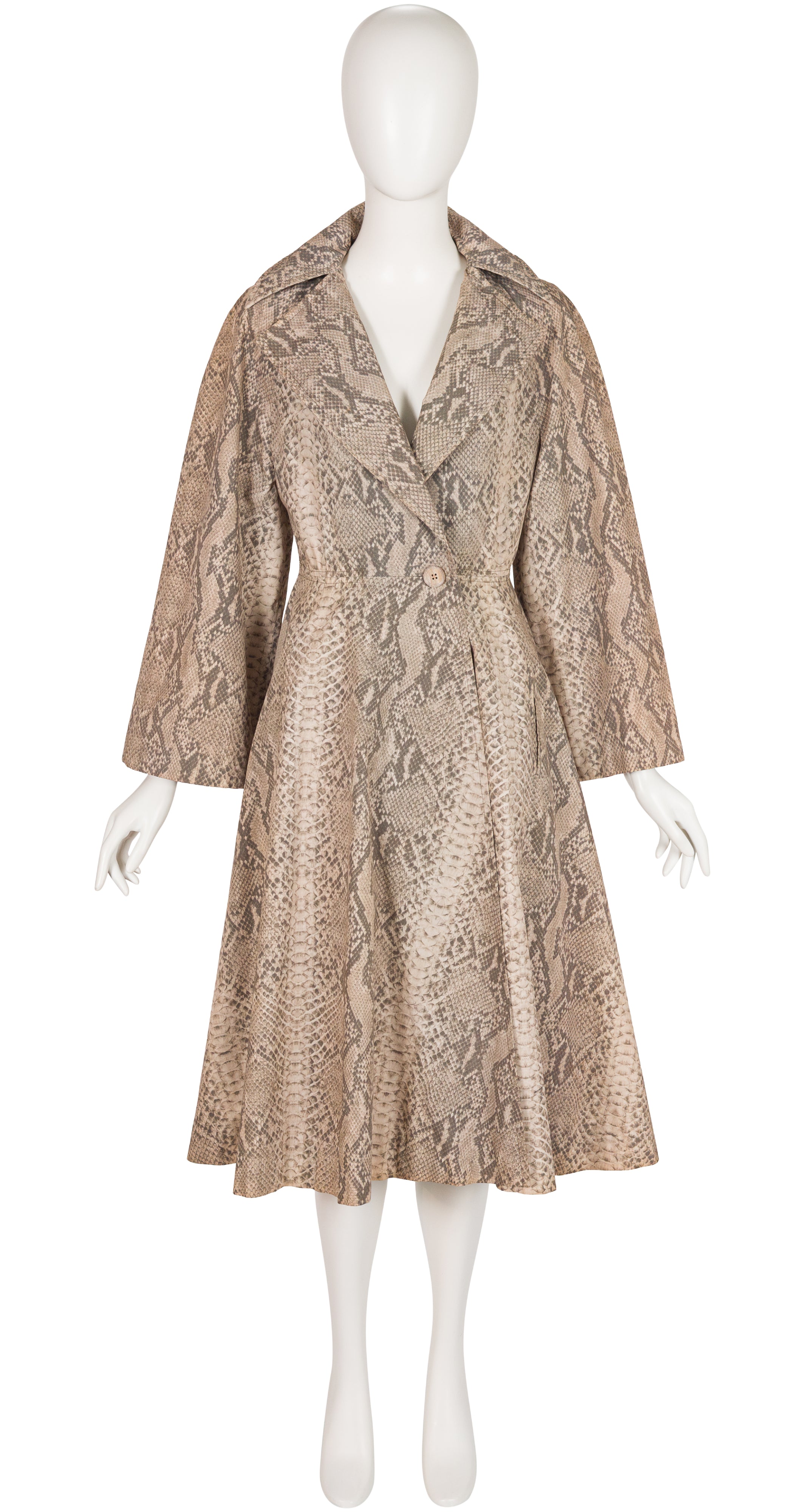 1970s Python Print Cotton Fit & Flare Trench Coat