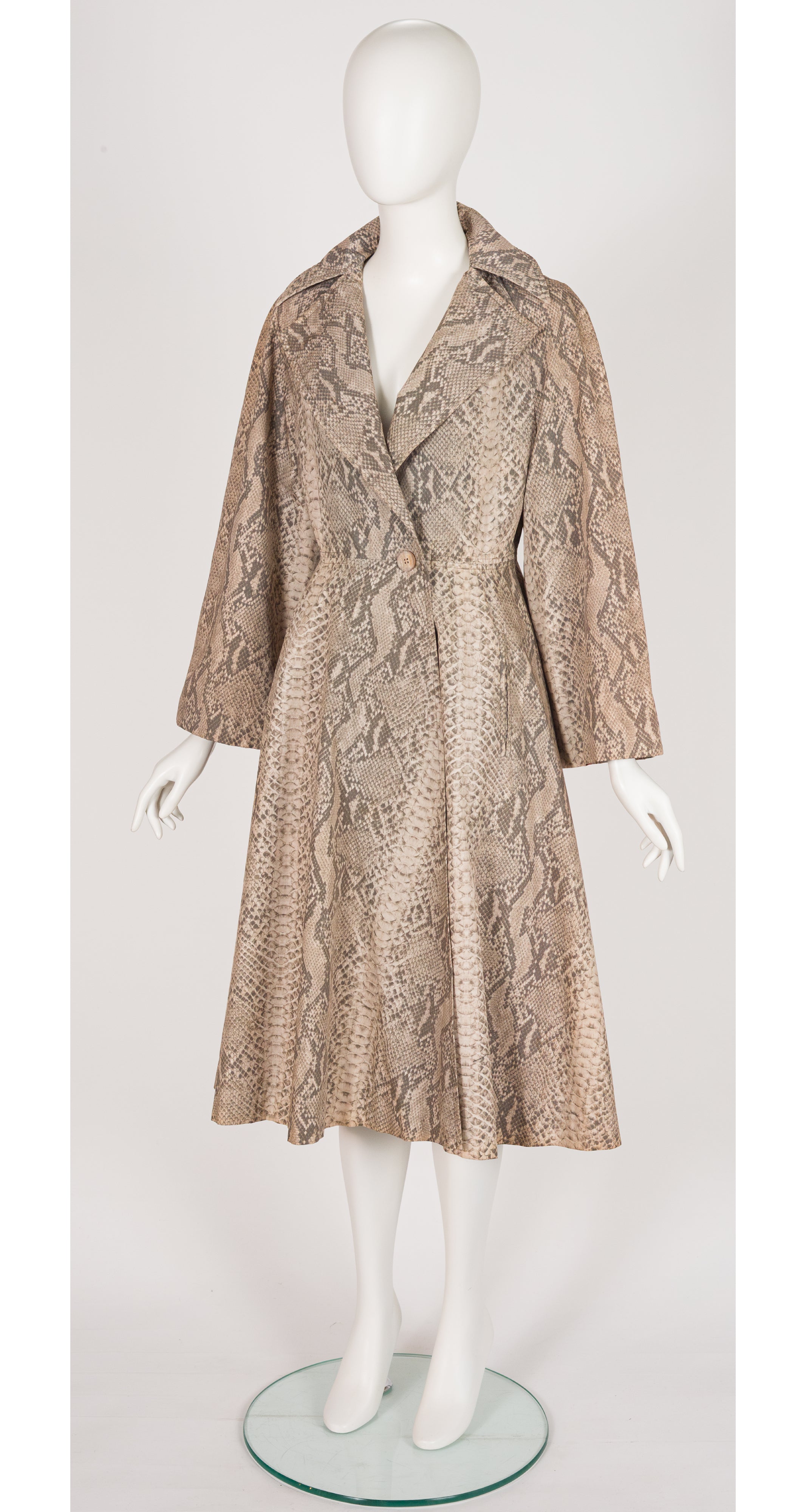 1970s Python Print Cotton Fit & Flare Trench Coat