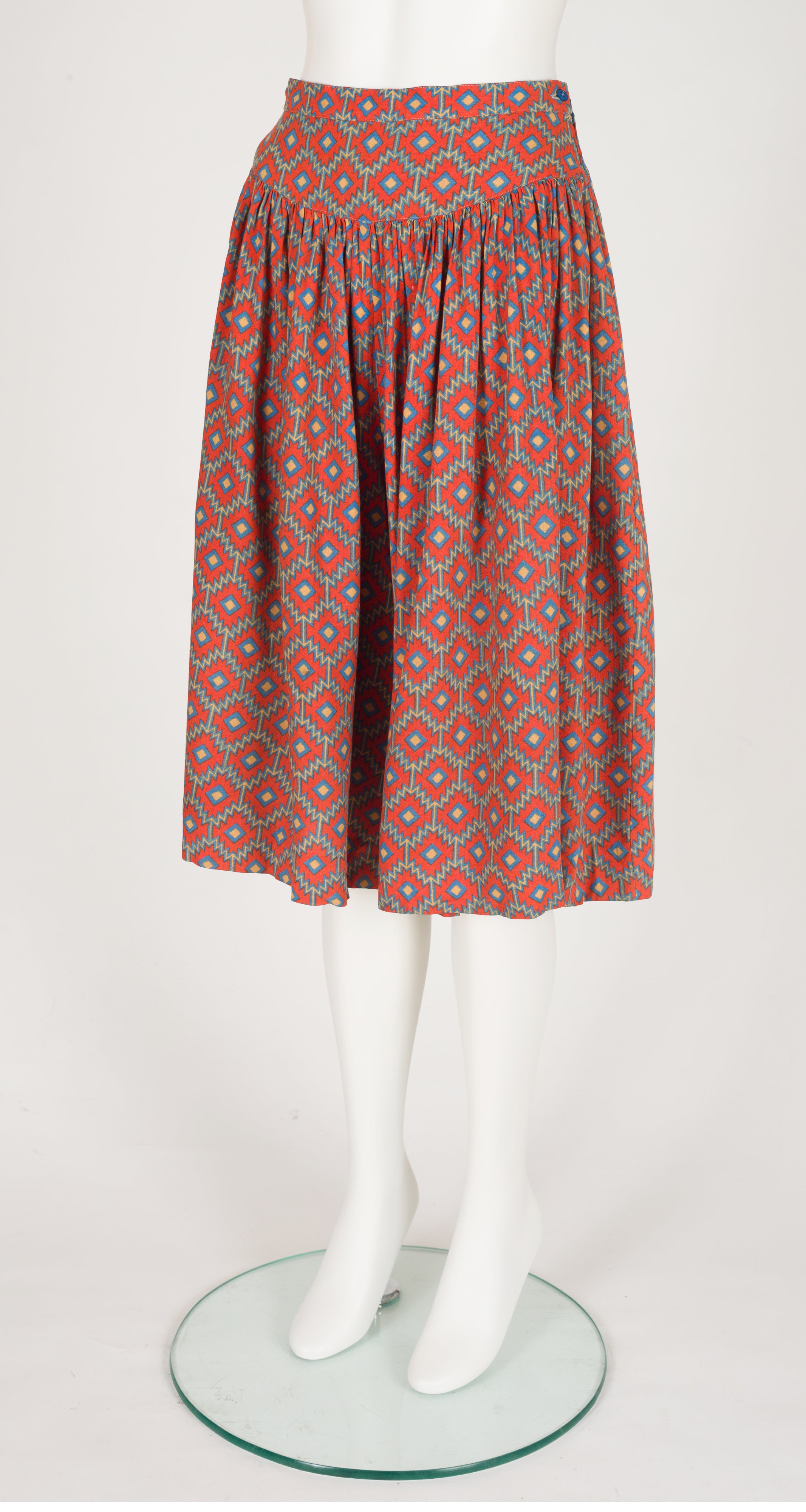 1980s Geometric Print Orange Rayon Culottes