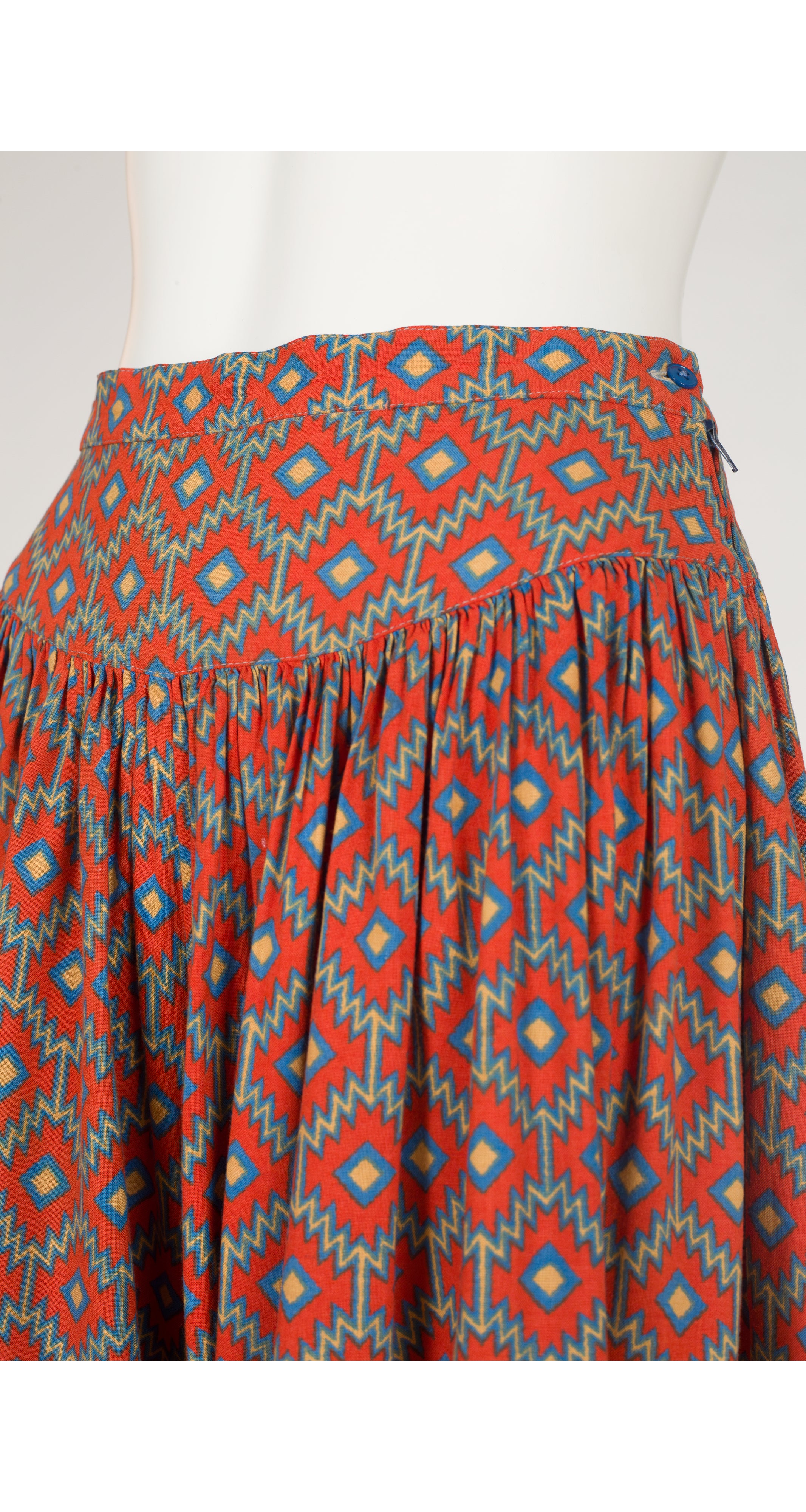 1980s Geometric Print Orange Rayon Culottes