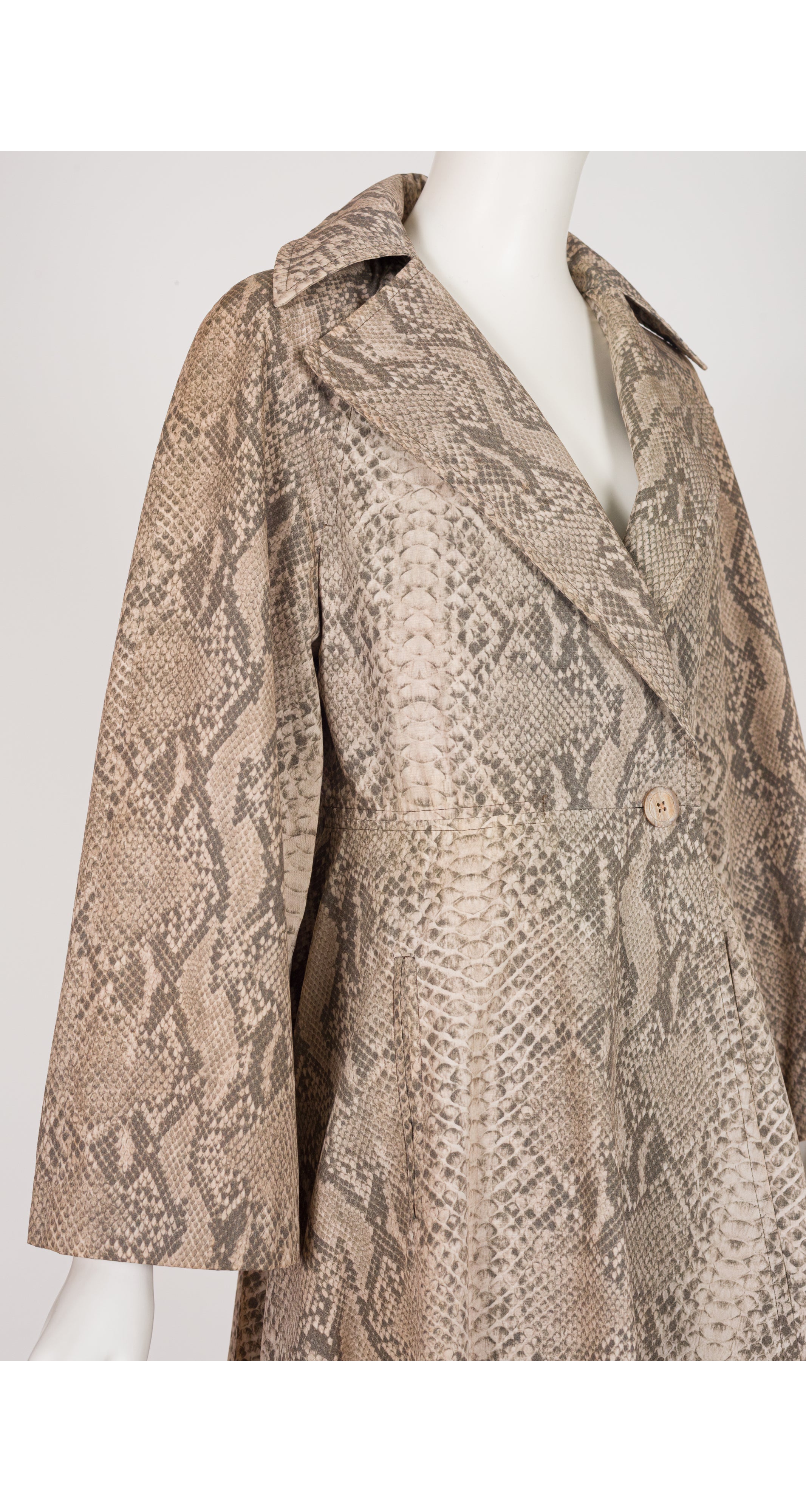 1970s Python Print Cotton Fit & Flare Trench Coat