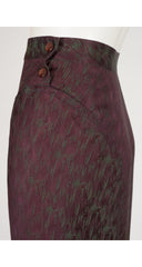 1980s Plum & Green Jacquard High-Waisted Skirt