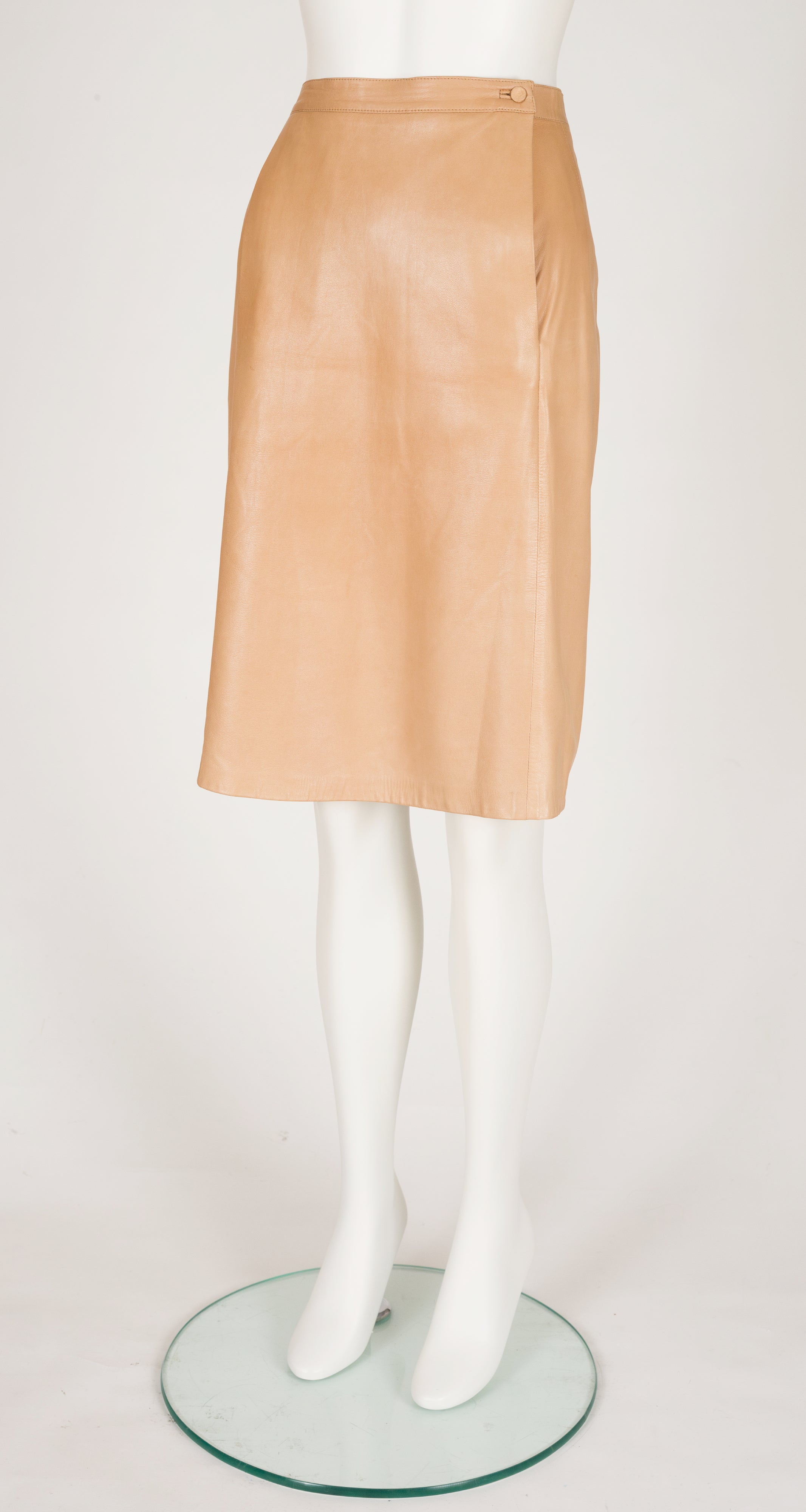 1990s Supple Beige Leather Pencil Skirt