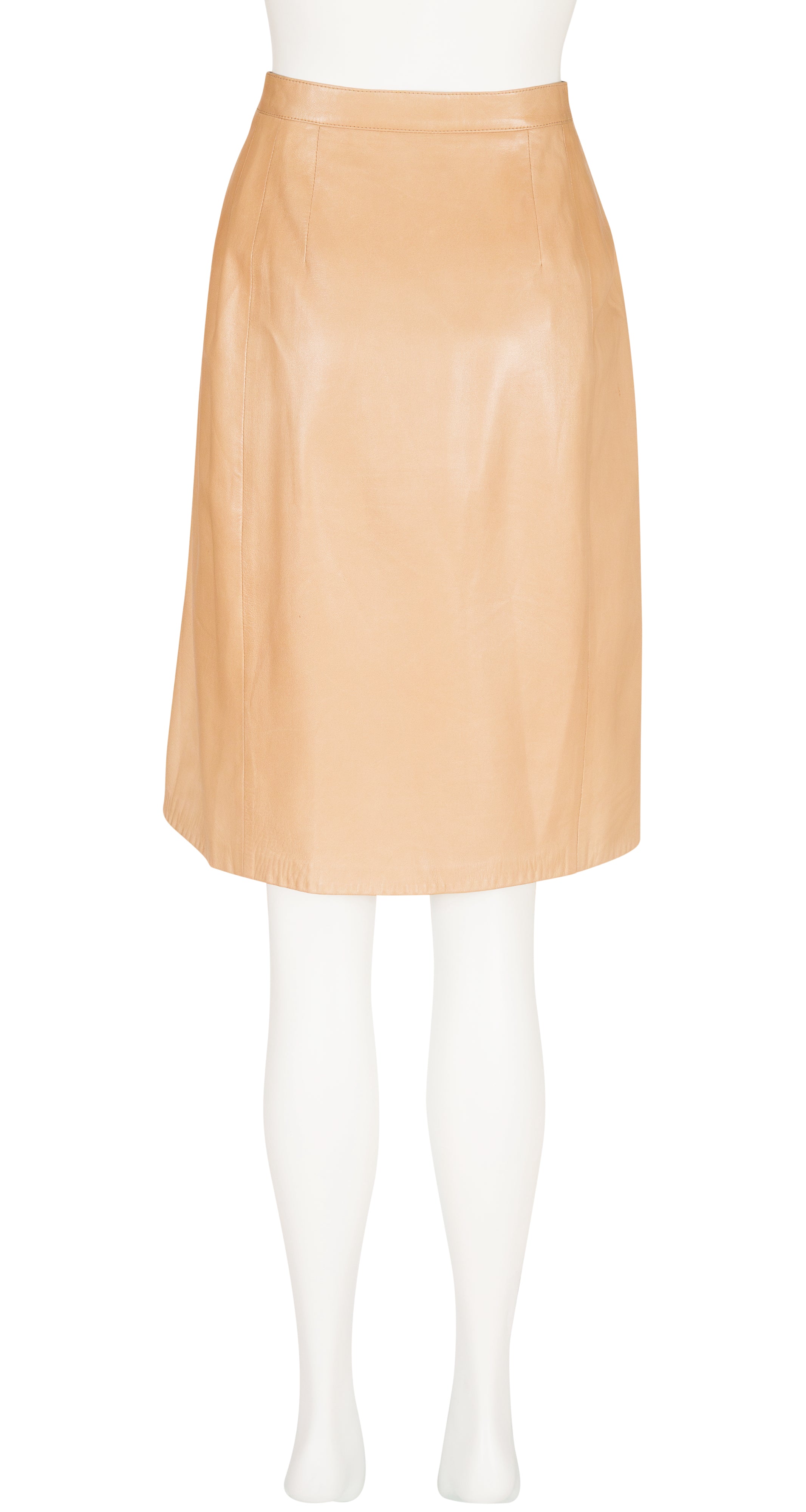 1990s Supple Beige Leather Pencil Skirt