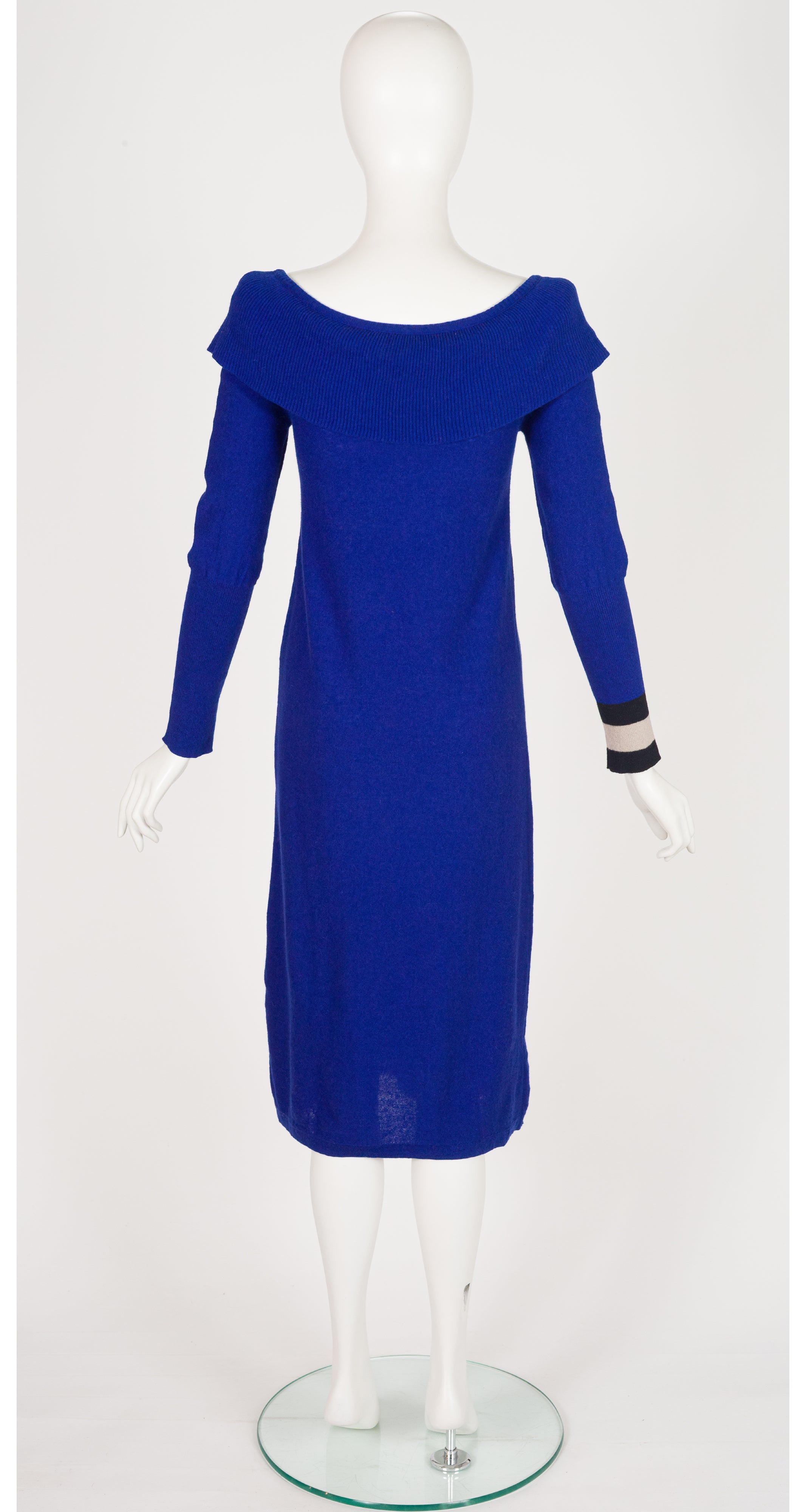 1982 S/S Indigo Wool Knit Ruffle Collar Dress