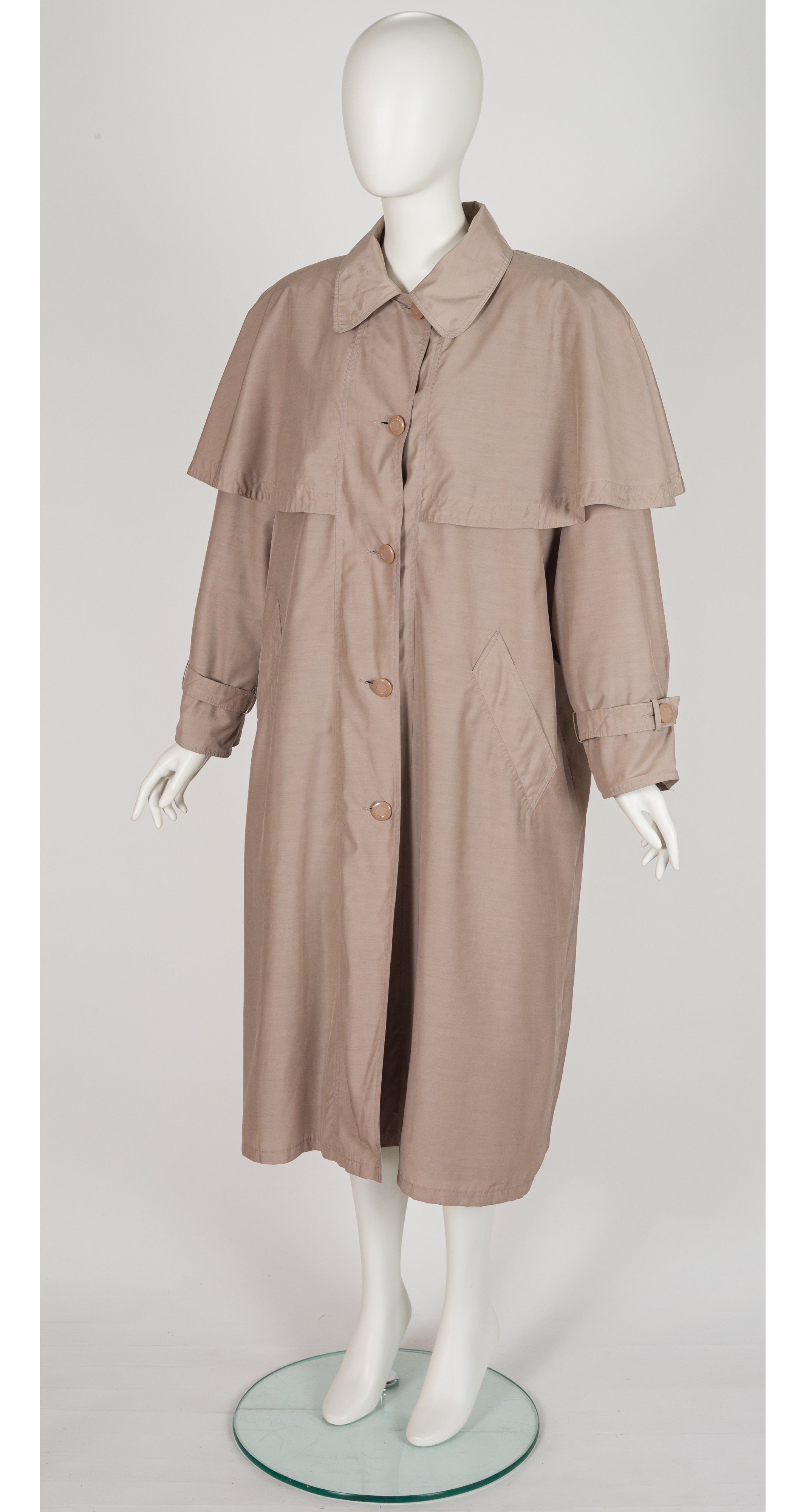 1980s Beige Fur-Lined Oversized Capelet Raincoat