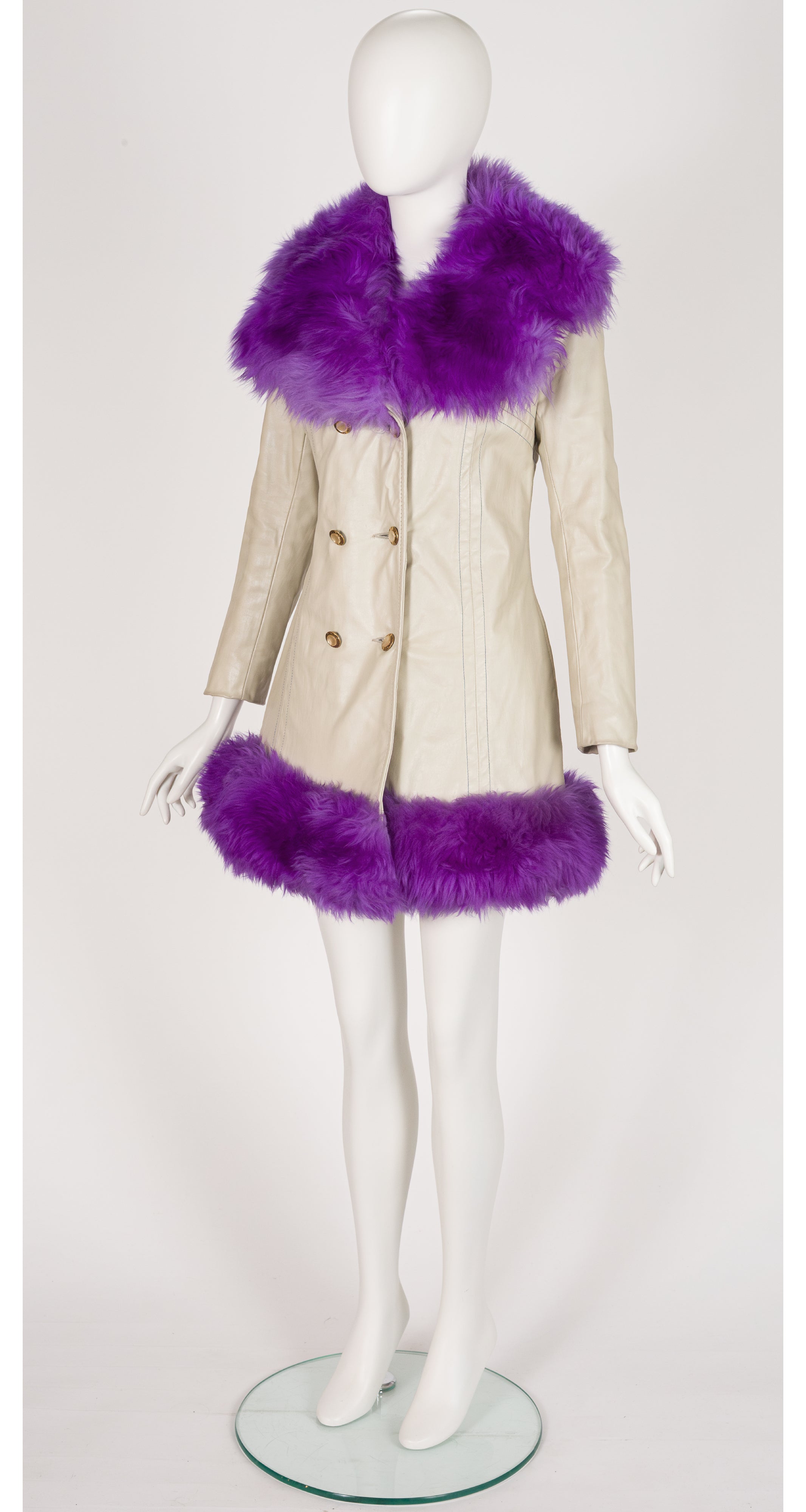 1960s Purple Sheepskin Leather Double-Breasted Coat