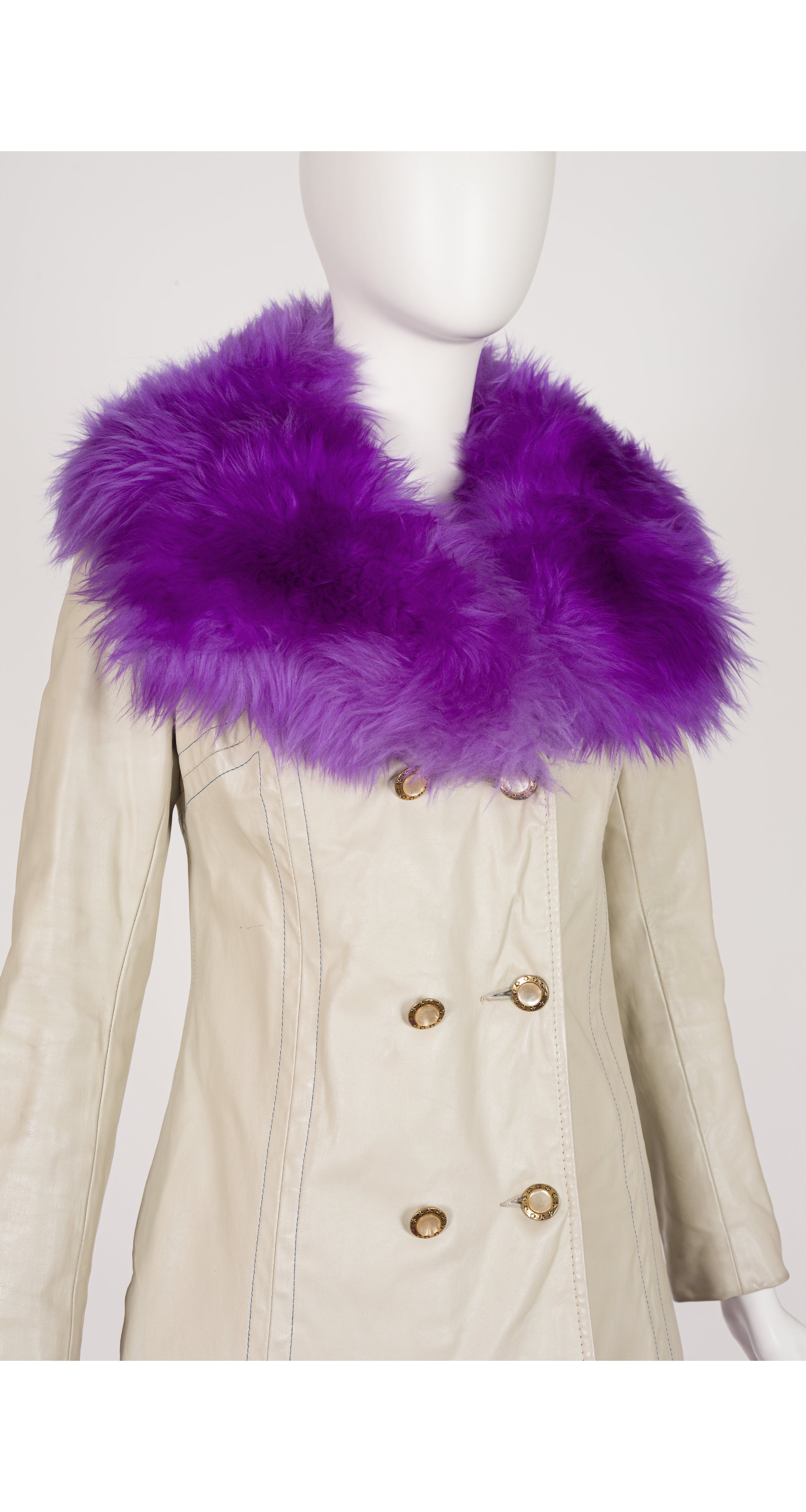 1960s Purple Sheepskin Leather Double-Breasted Coat