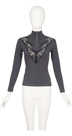 1992-93 F/W Lace Inset Gray Jersey Long Sleeve Top