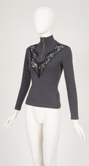 1992-93 F/W Lace Inset Gray Jersey Long Sleeve Top