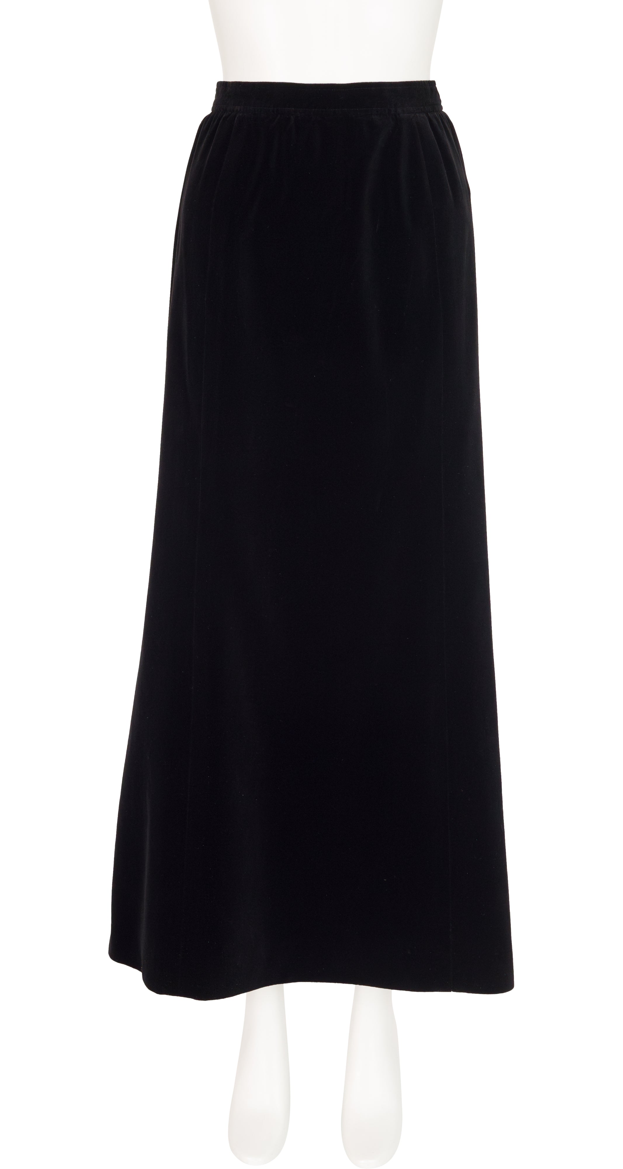 1970s Black Cotton Velvet Maxi Skirt