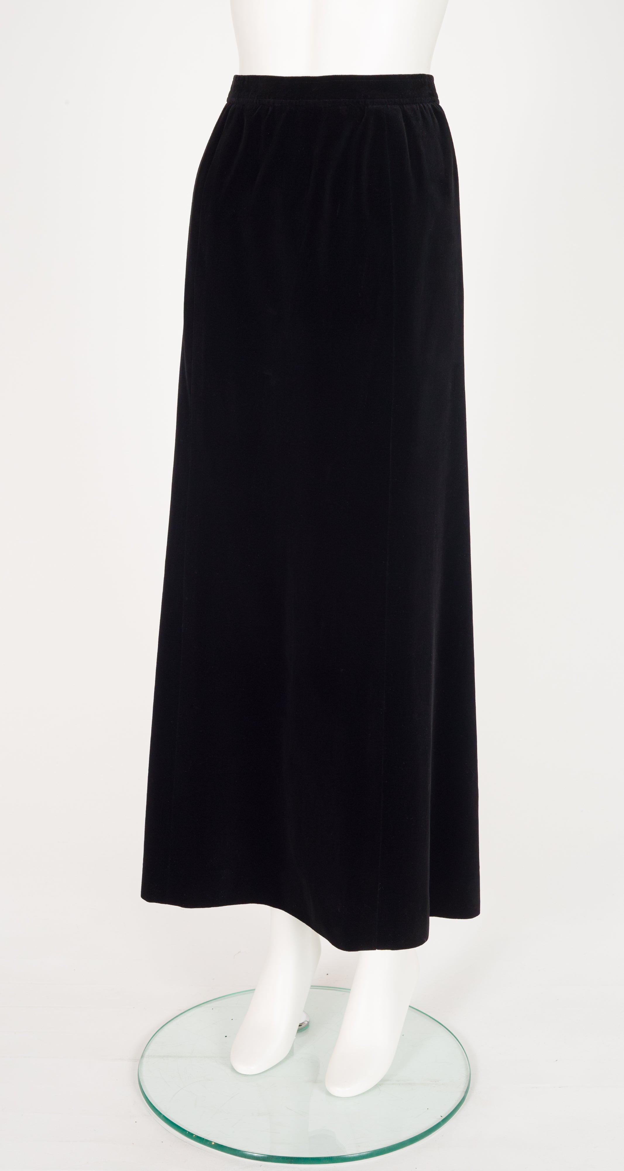 1970s Black Cotton Velvet Maxi Skirt