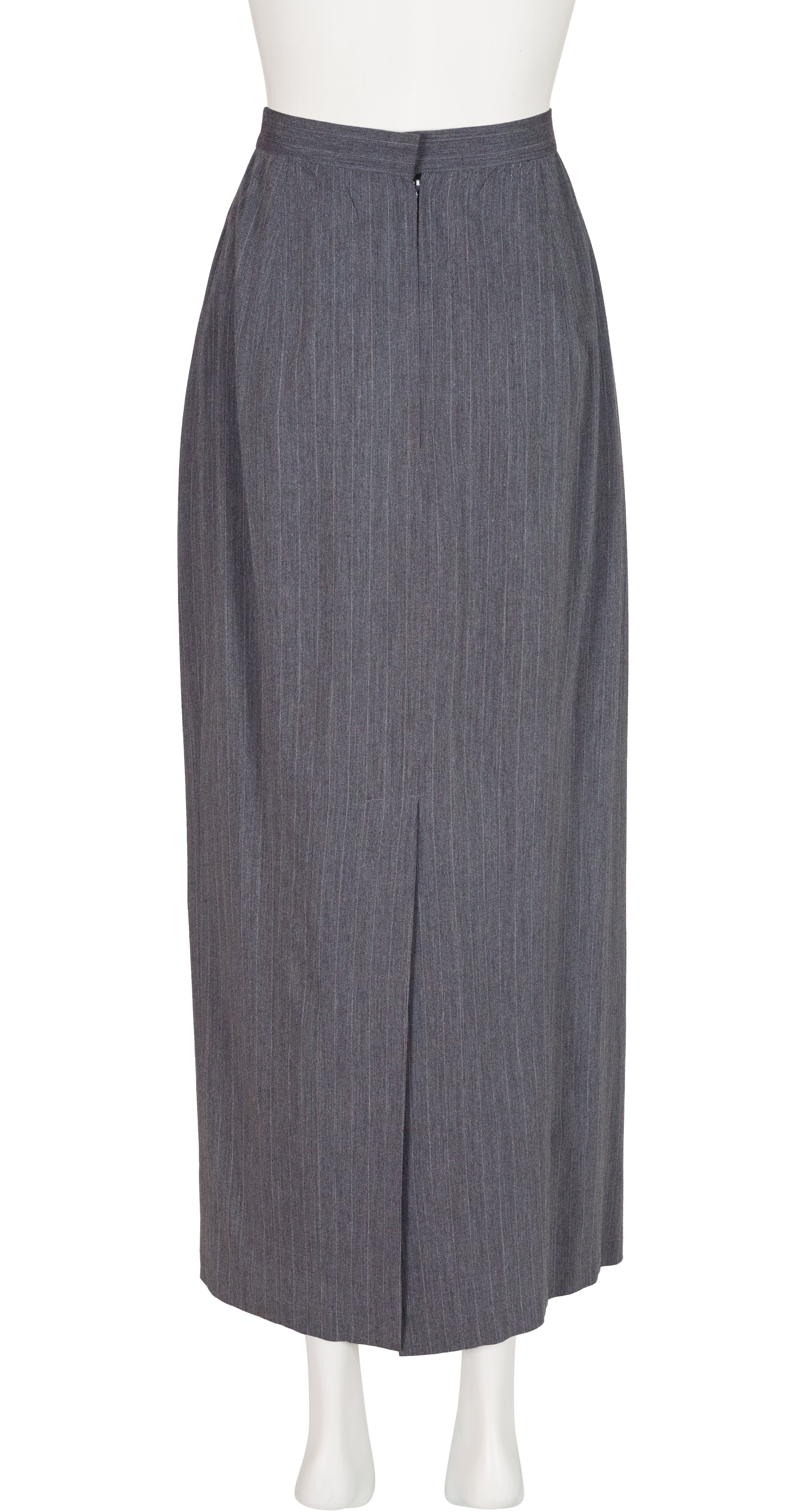 1990s Pinstripe Gray Draped Maxi Skirt